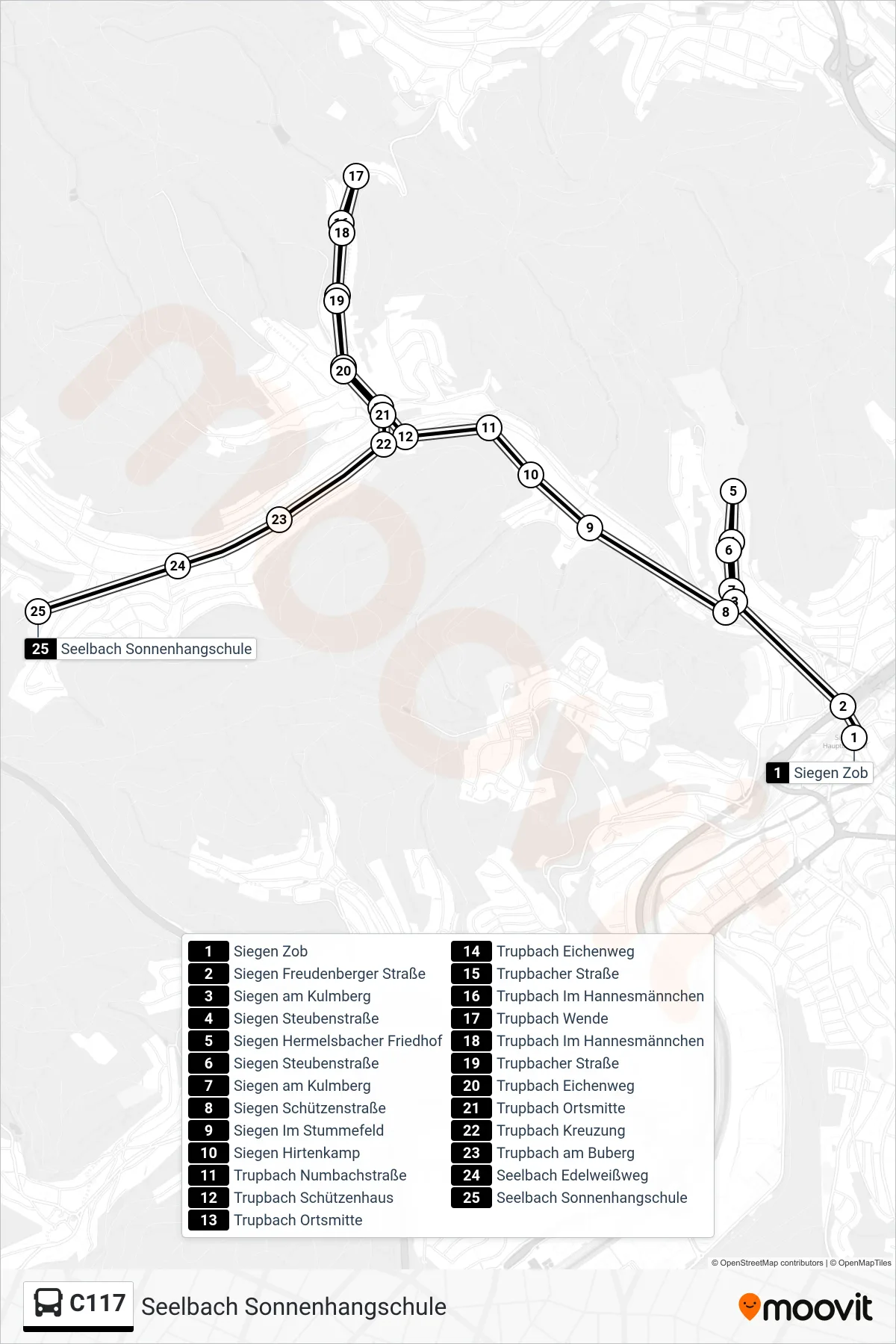 Linie C117 (Bus) Richtung Seelbach Sonnenhangschule: Route und Haltestellen auf der Karte