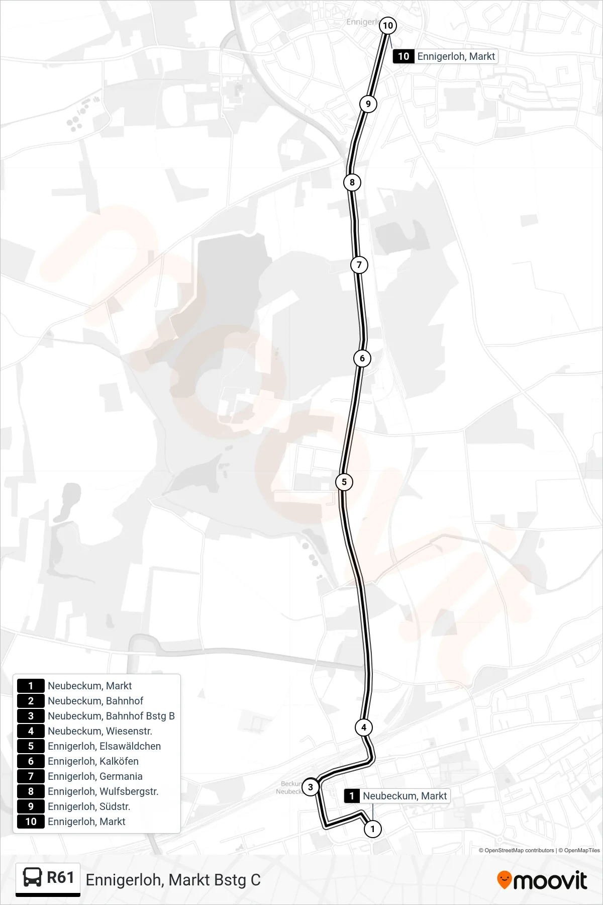 Linie R61 (Bus) Richtung Ennigerloh, Markt Bstg C: Route und Haltestellen auf der Karte