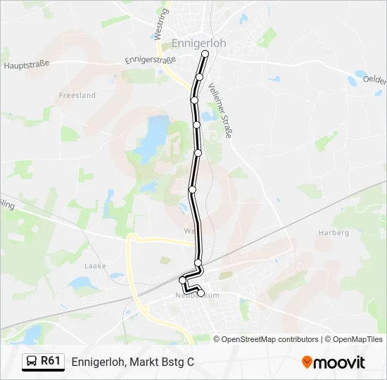 Автобус R61: карта маршрута