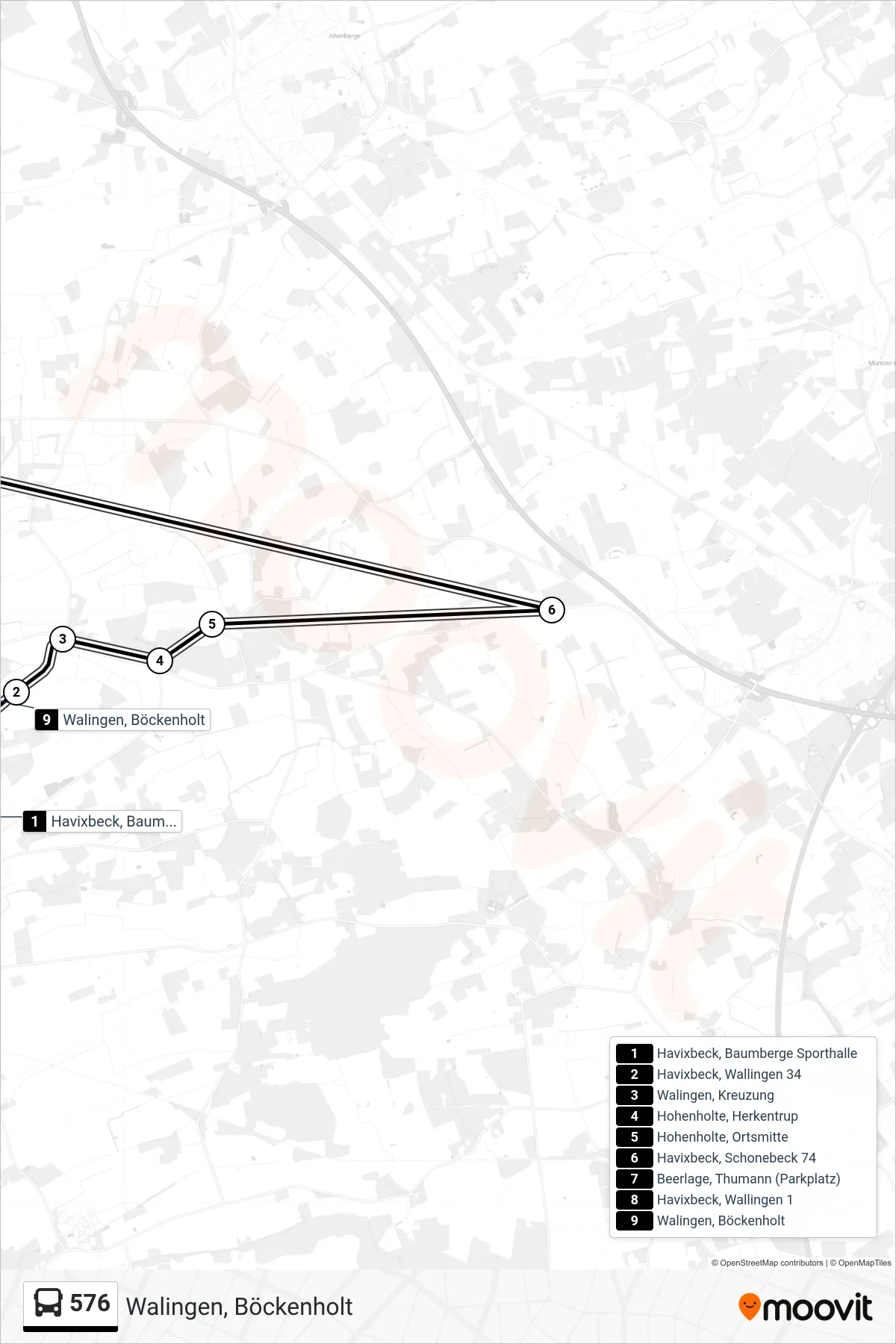 Linie 576 (Bus) Richtung Walingen, Böckenholt: Route und Haltestellen auf der Karte