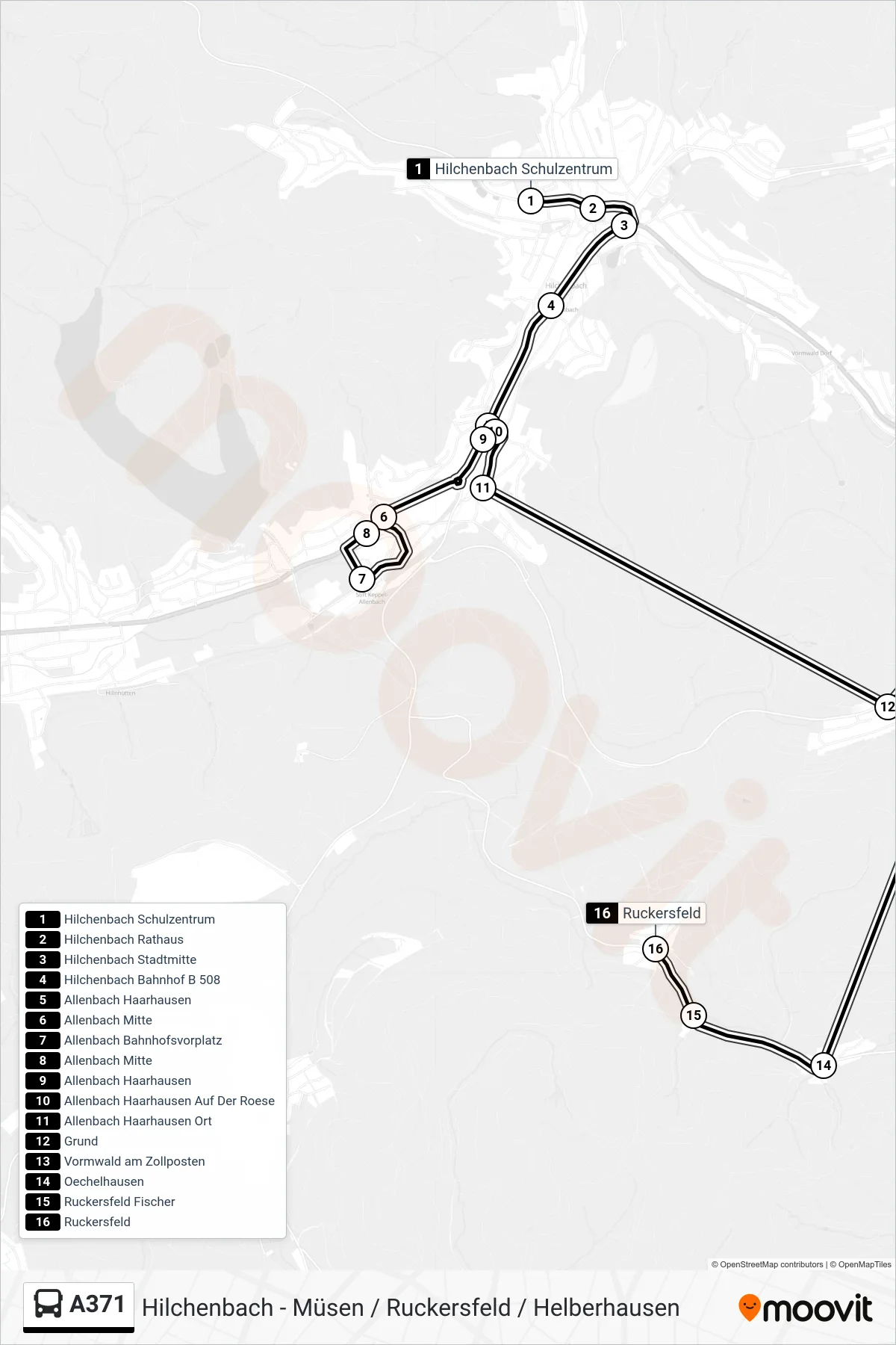 A371 bus Line (Ruckersfeld) route and stops on a map