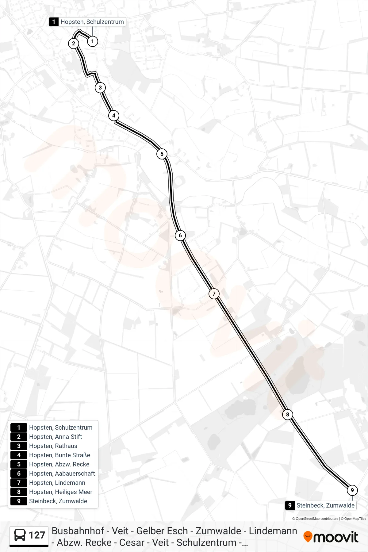 127 bus Line (Steinbeck, Zumwalde) route and stops on a map