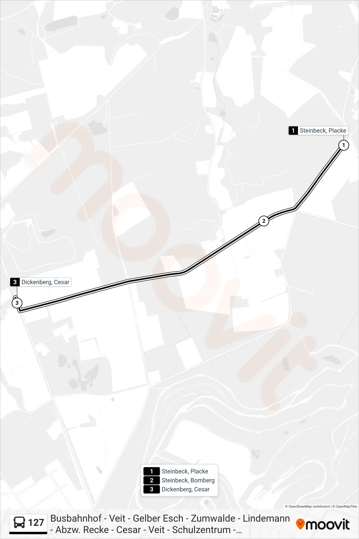 127 bus Line (Dickenberg, Cesar) route and stops on a map