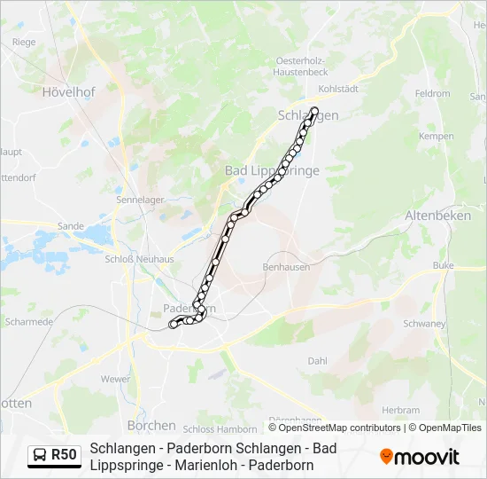 Автобус R50: карта маршрута