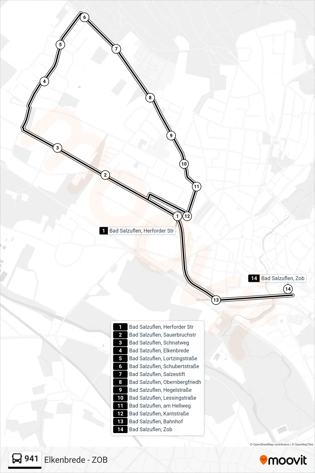 941 bus Line (Z O B) route and stops on a map