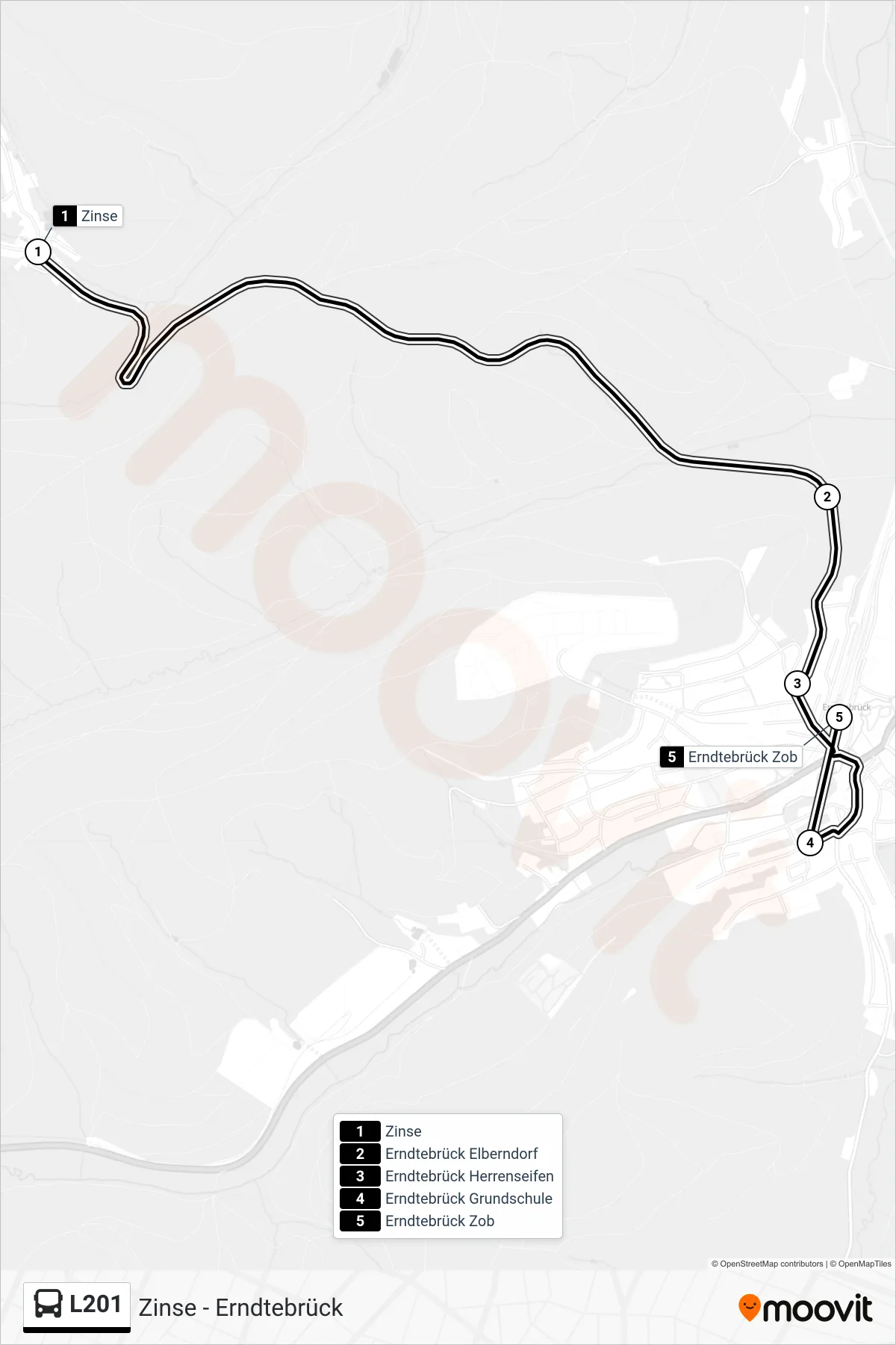 L201 bus Line (Erndtebrück Zob) route and stops on a map