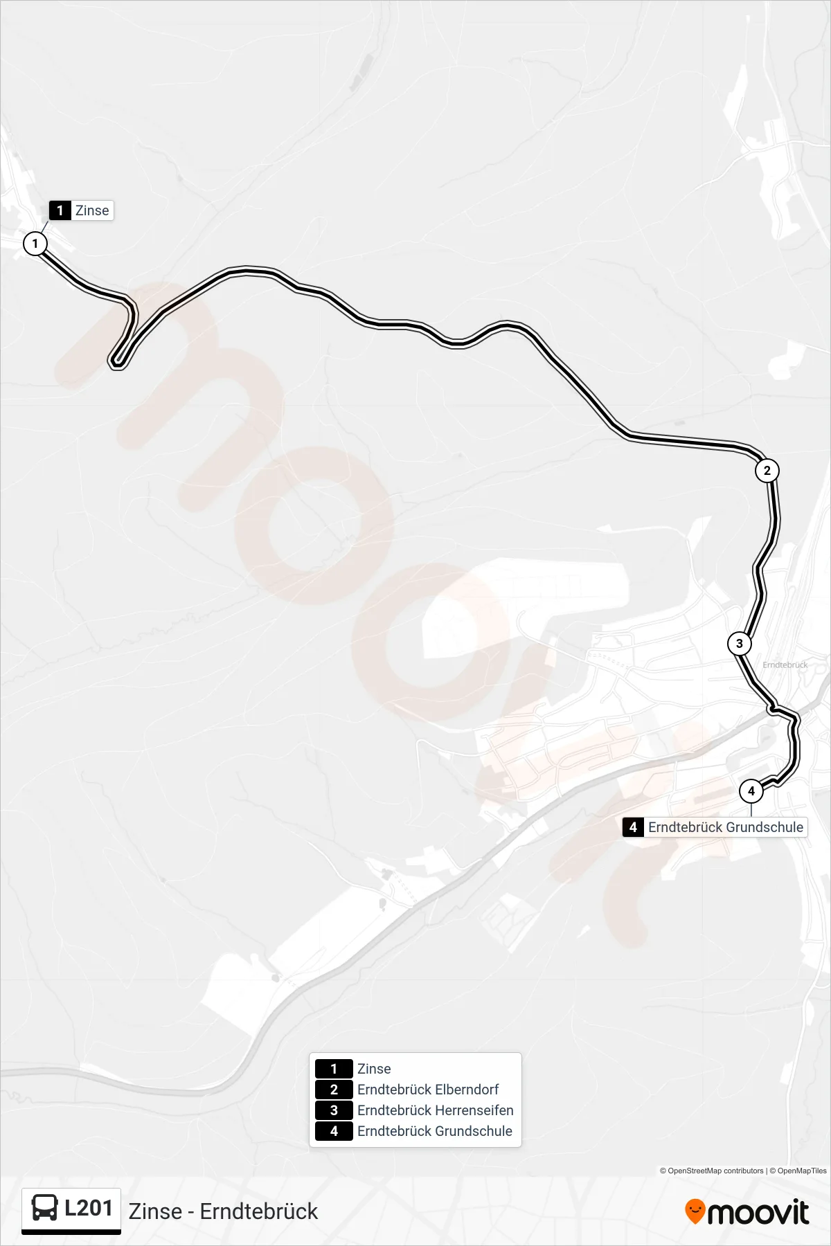 L201 bus Line (Erndtebrück Grundschule) route and stops on a map