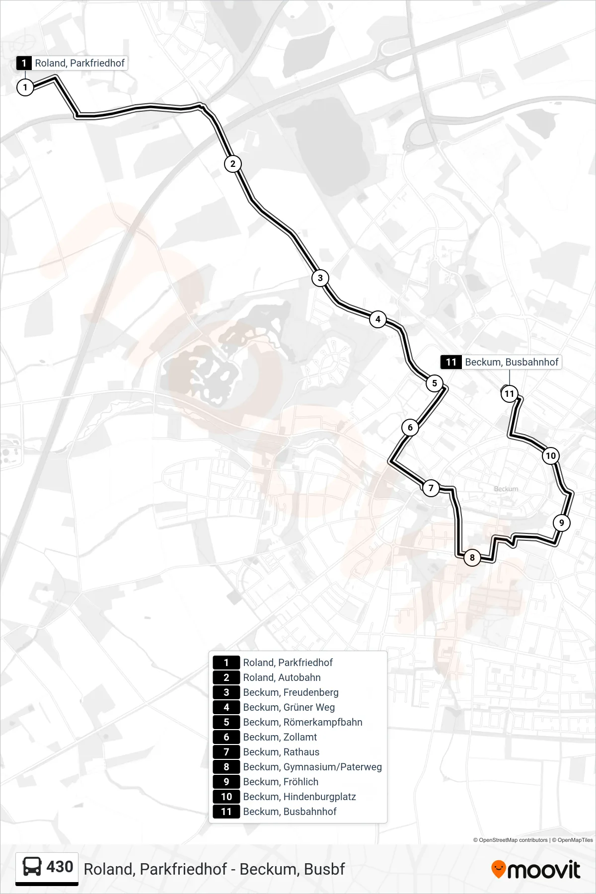 Linie 430 (Bus) Richtung Beckum, Busbahnhof Bstg D: Route und Haltestellen auf der Karte