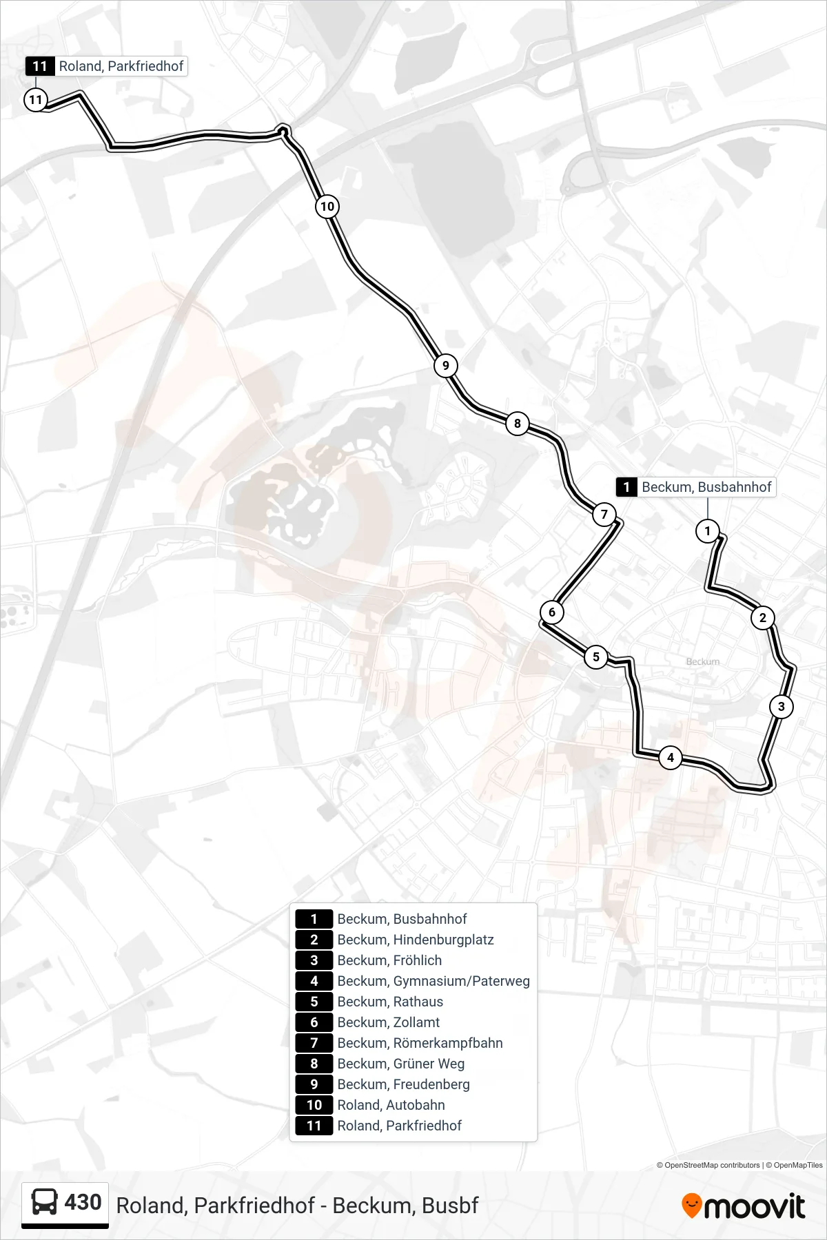 Linie 430 (Bus) Richtung Roland, Parkfriedhof: Route und Haltestellen auf der Karte