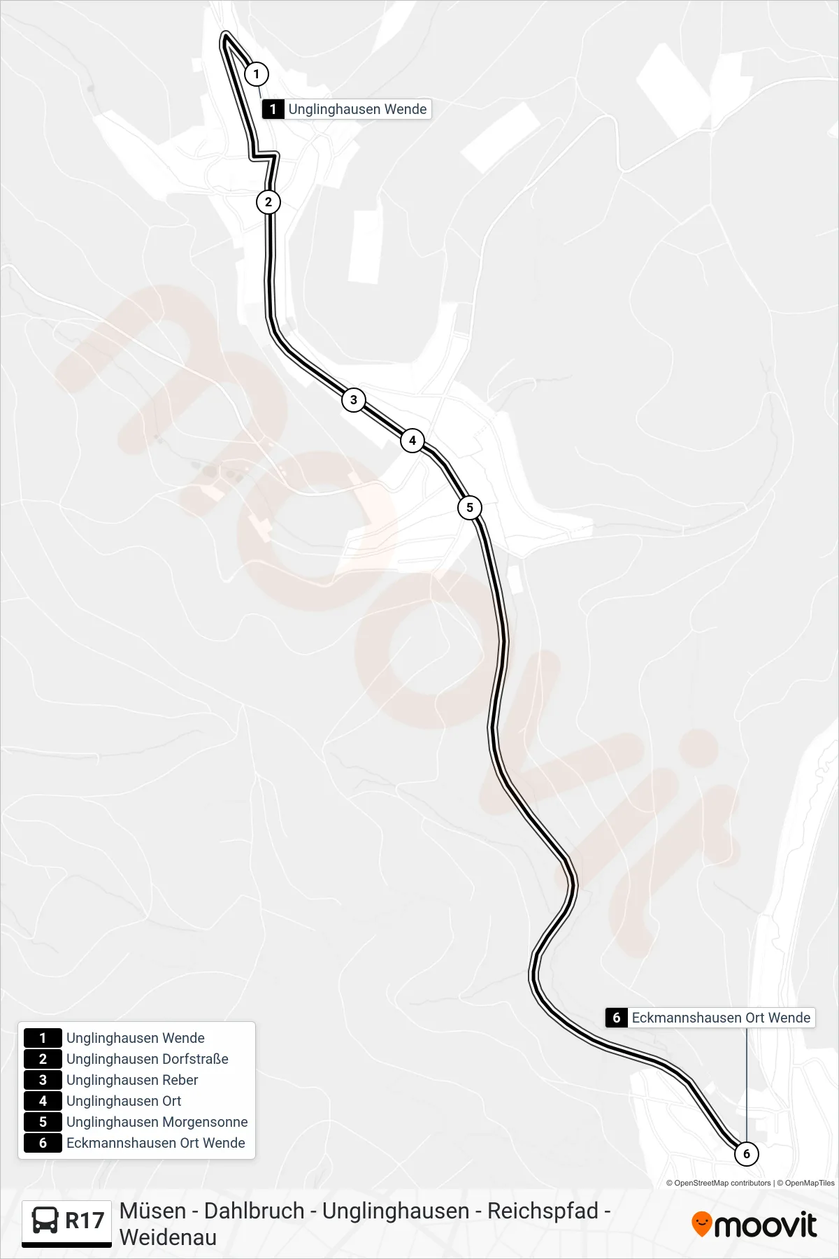 R17 bus Line (Eckmannshausen Ort Wende) route and stops on a map
