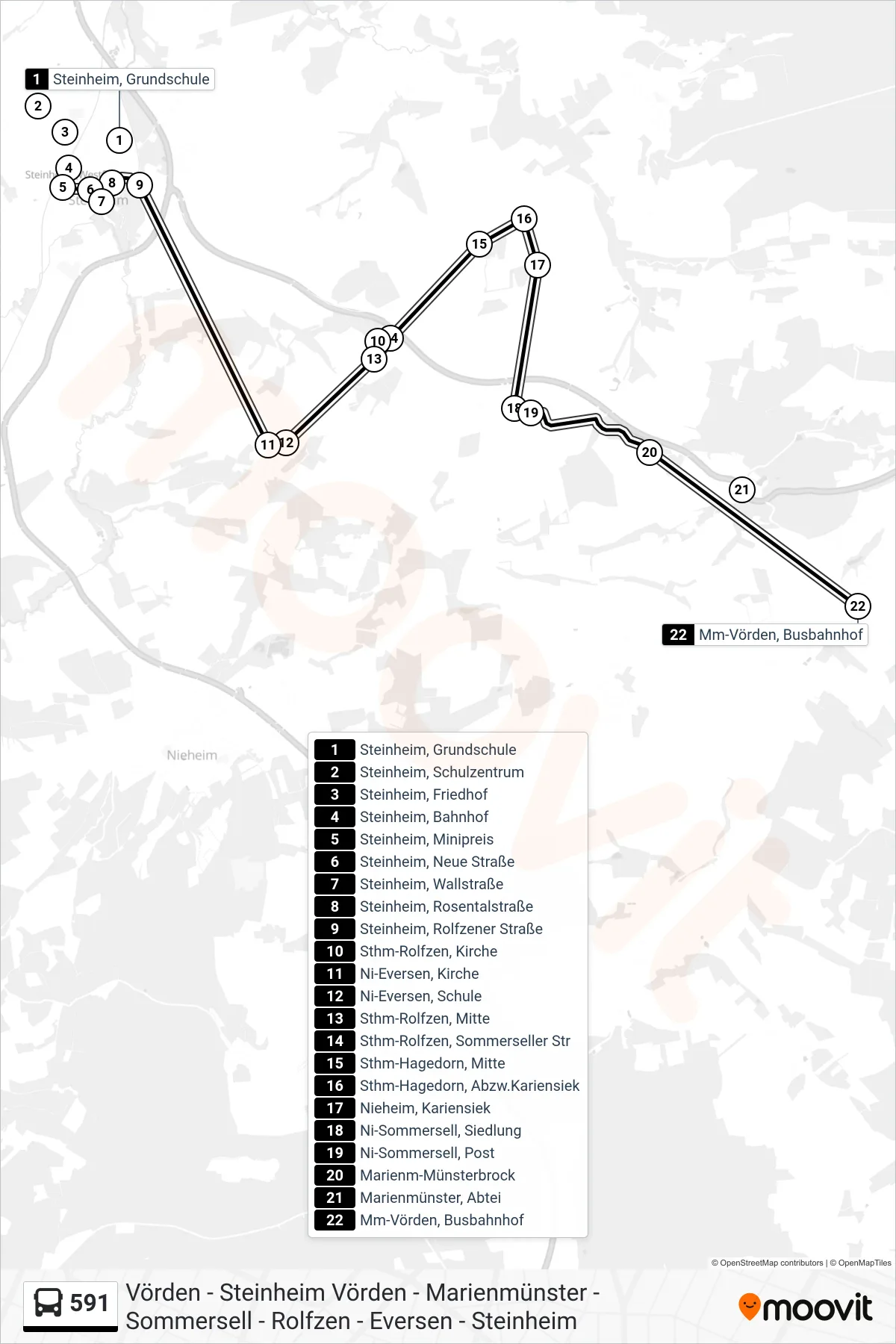 591 bus Line (Mm-Vörden, Busbahnhof Bstg 4) route and stops on a map