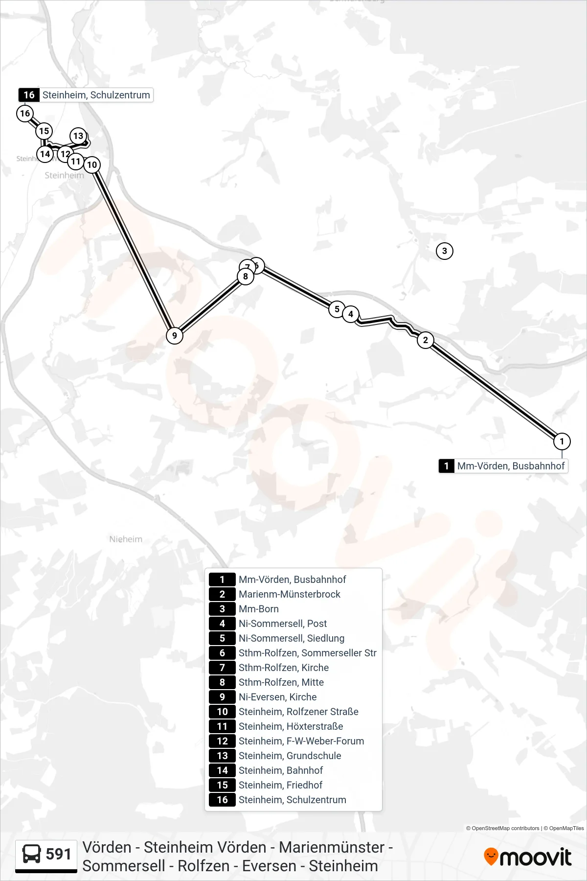 Linie 591 (Bus) Richtung Steinheim, Schulzentrum: Route und Haltestellen auf der Karte