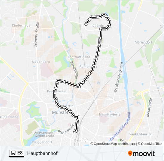 Автобус E8: карта маршрута