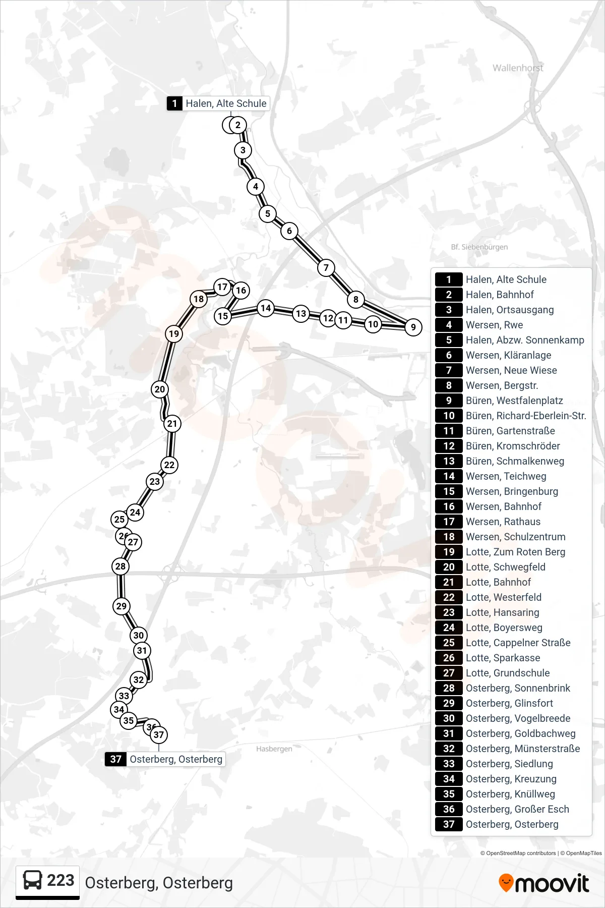 223 bus Line (Osterberg, Osterberg) route and stops on a map