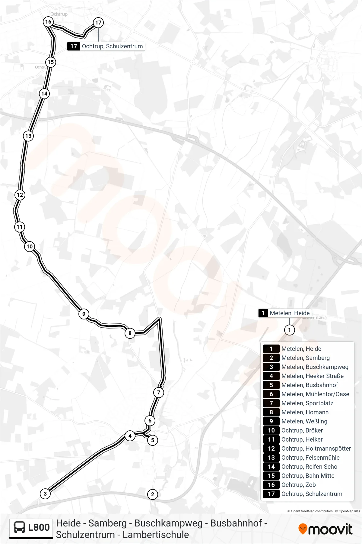 L800 bus Line (Ochtrup, Schulzentrum) route and stops on a map