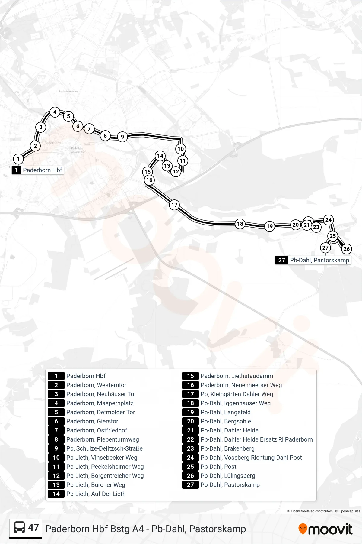 Linie 47 (Bus) Richtung Pb-Dahl, Pastorskamp: Route und Haltestellen auf der Karte