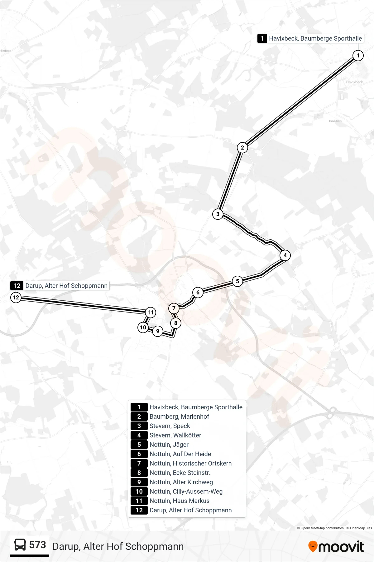 Linie 573 (Bus) Richtung Darup, Alter Hof Schoppmann: Route und Haltestellen auf der Karte