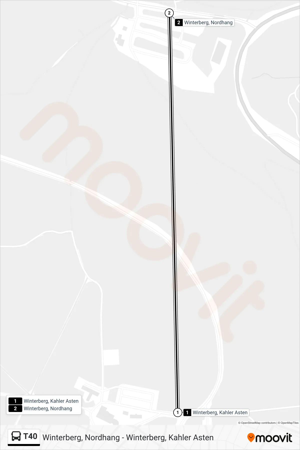 Linie T40 (Bus) Richtung Winterberg, Nordhang: Route und Haltestellen auf der Karte