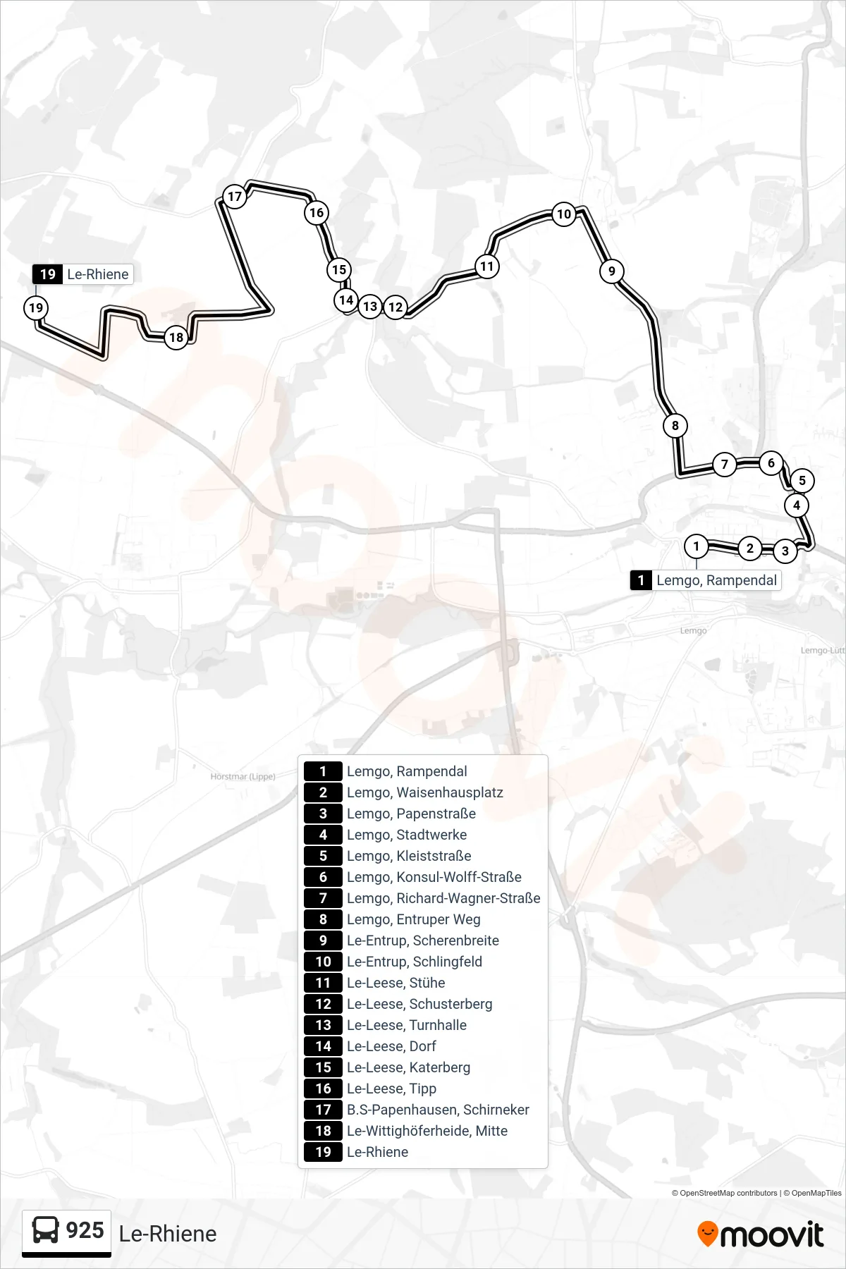 925 bus Line (Le-Rhiene) route and stops on a map