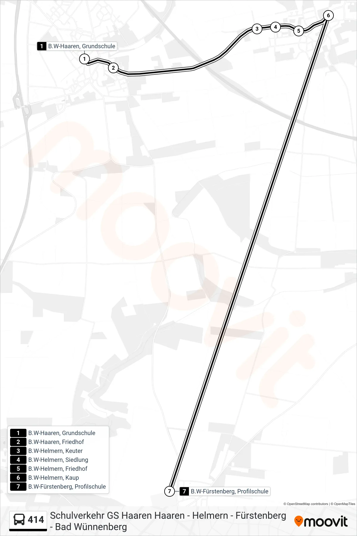 414 bus Line (B.W-Fürstenberg, Profilschule) route and stops on a map