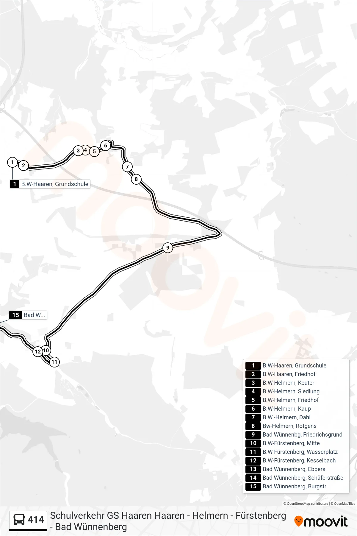 Linie 414 (Bus) Richtung Bad Wünnenberg, Burgstr.: Route und Haltestellen auf der Karte