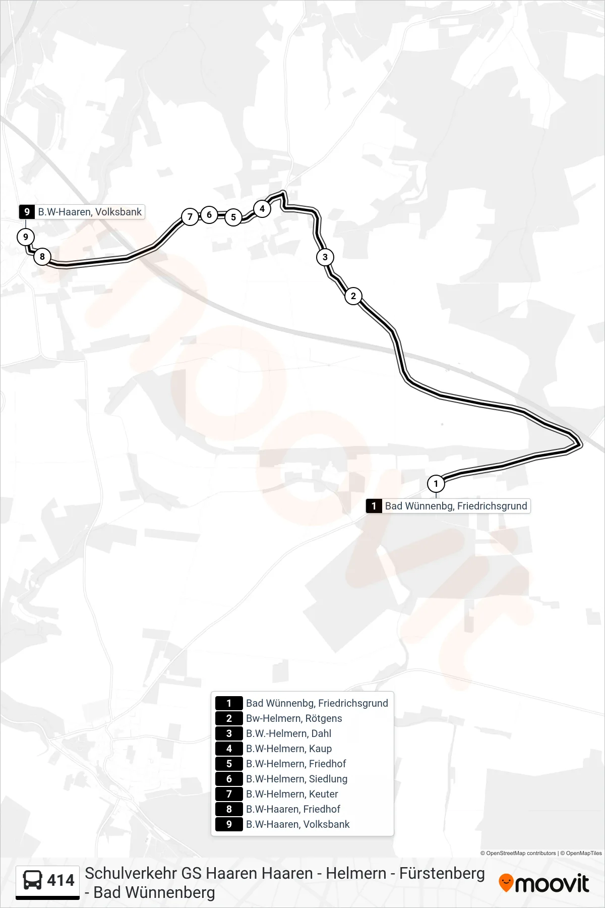 Linie 414 (Bus) Richtung B.W-Haaren, Volksbank: Route und Haltestellen auf der Karte