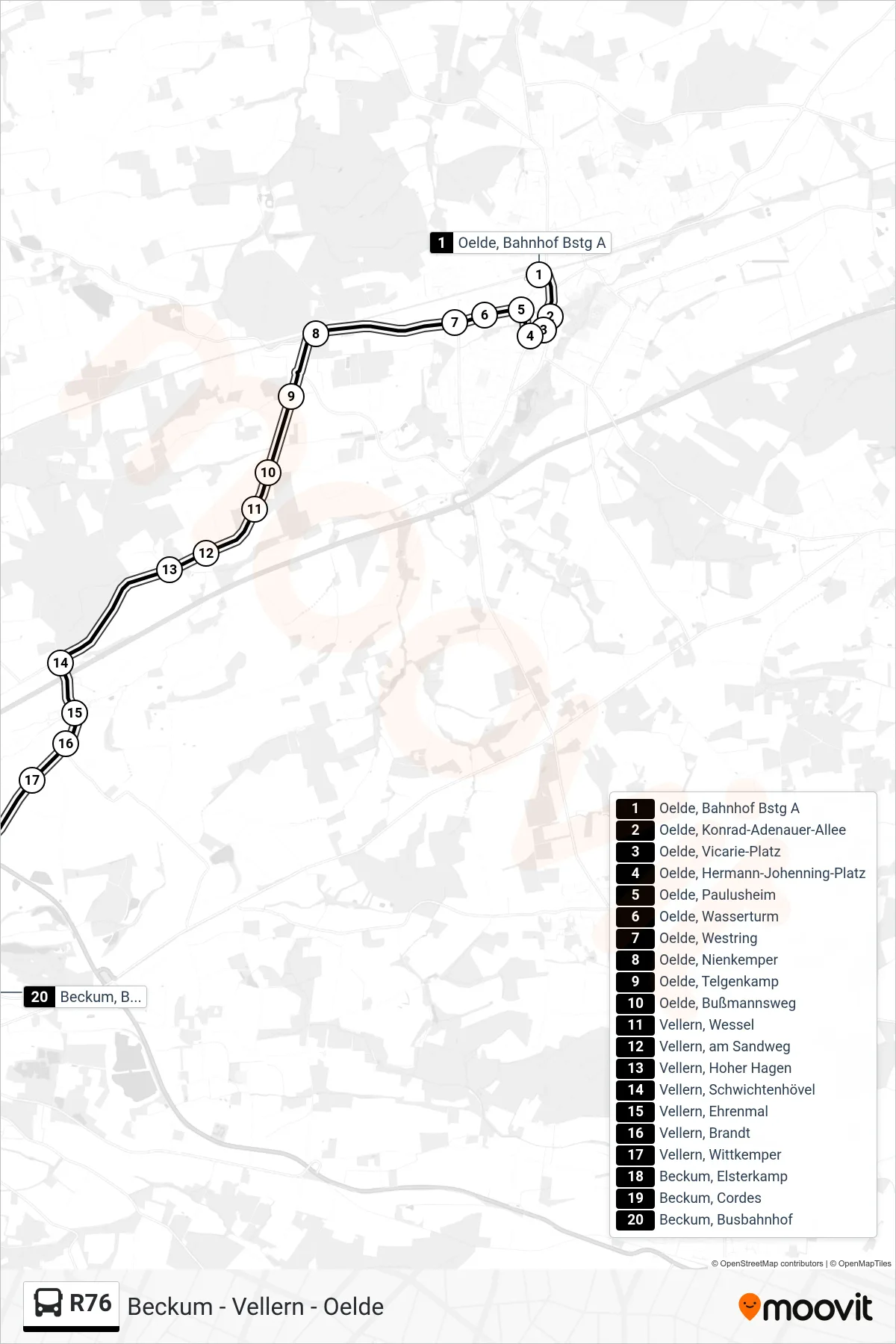 Linie R76 (Bus) Richtung Beckum, Busbahnhof Bstg D: Route und Haltestellen auf der Karte