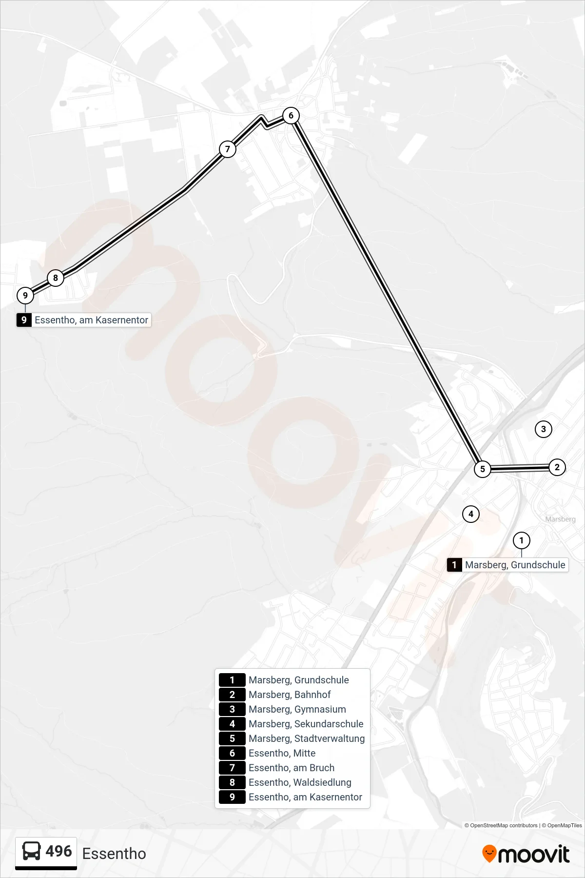 Linie 496 (Bus) Richtung Essentho: Route und Haltestellen auf der Karte
