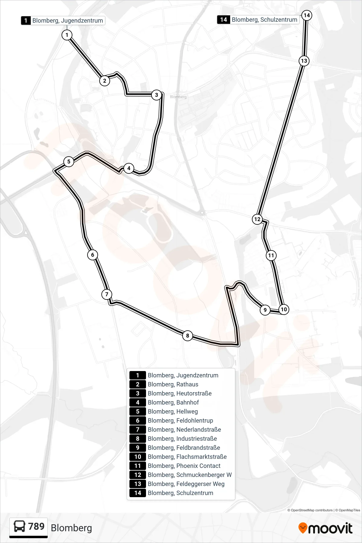 789 bus Line (Blomberg) route and stops on a map