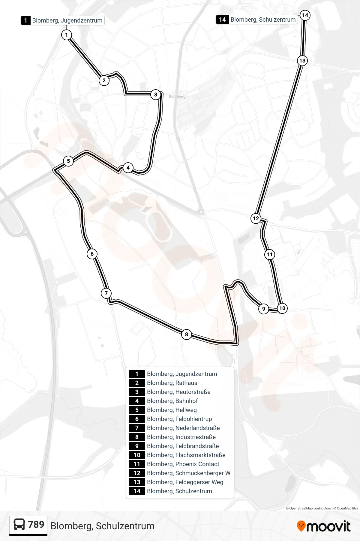 789 bus Line (Blomberg, Schulzentrum) route and stops on a map