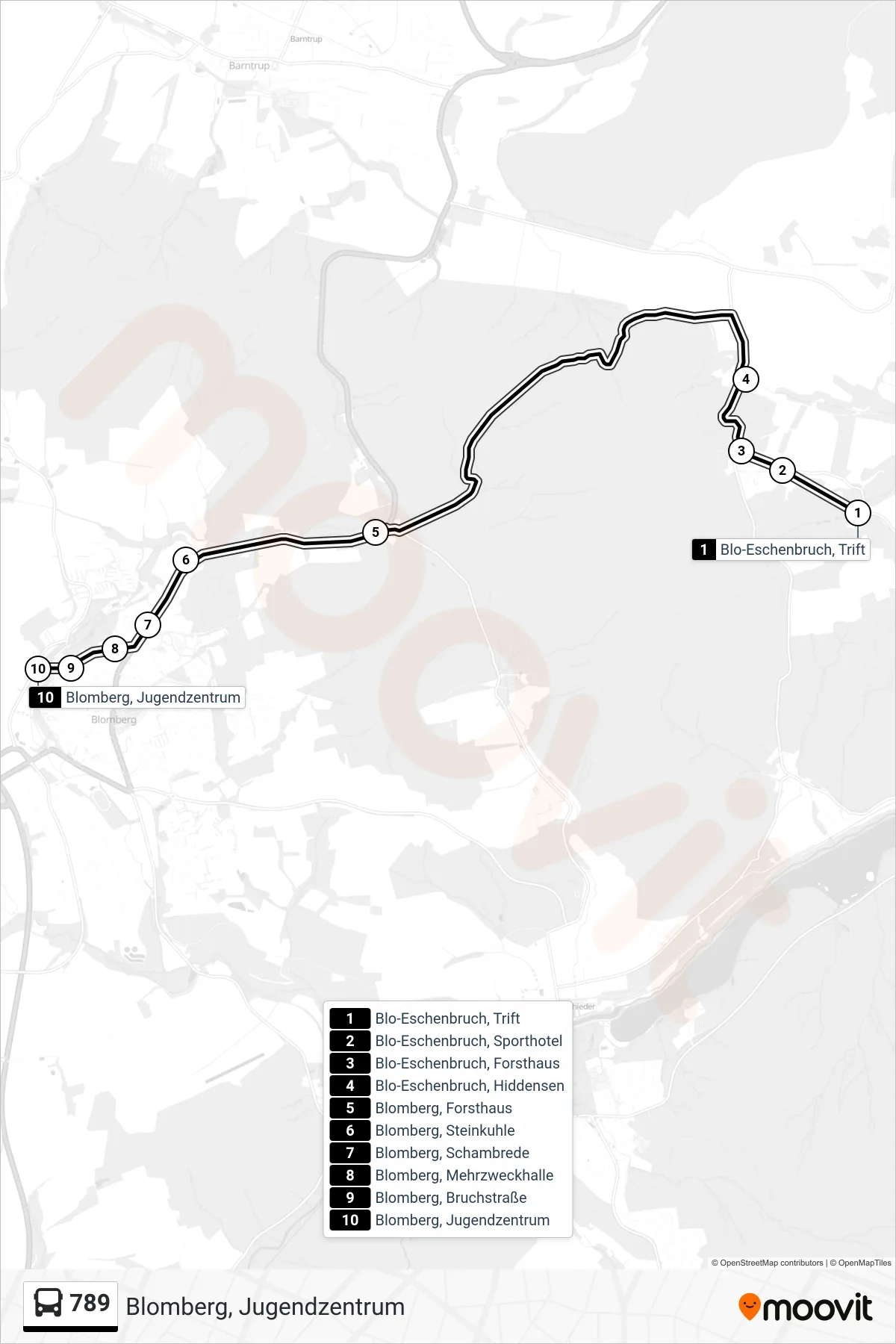 789 bus Line (Blomberg, Jugendzentrum) route and stops on a map