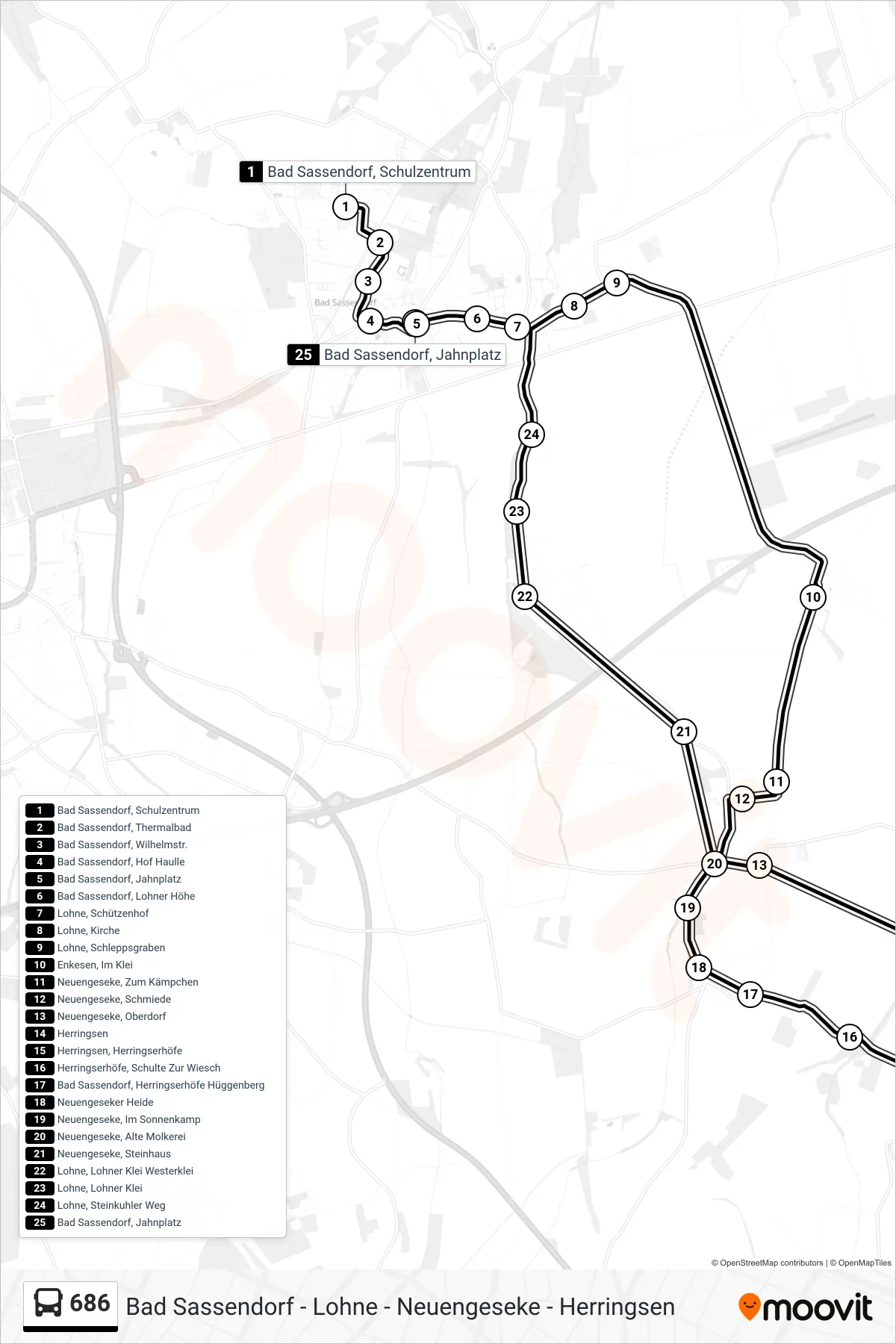 686 bus Line (Lohne Lohnerklei) route and stops on a map