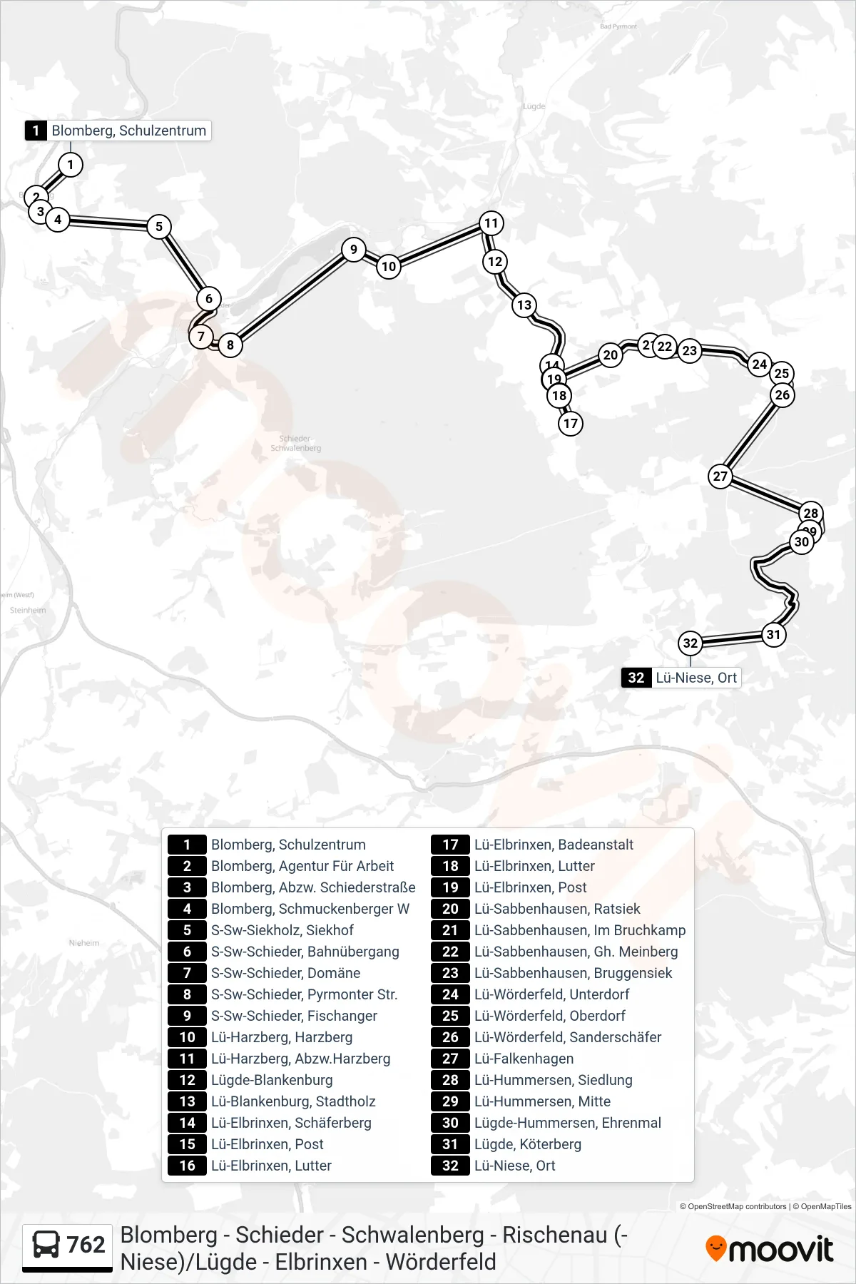Linie 762 (Bus) Richtung Niese: Route und Haltestellen auf der Karte