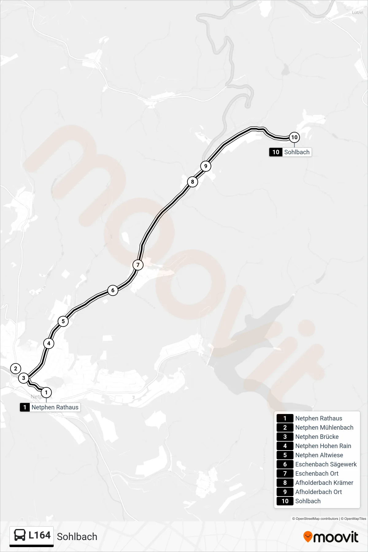 L164 bus Line (Sohlbach) route and stops on a map