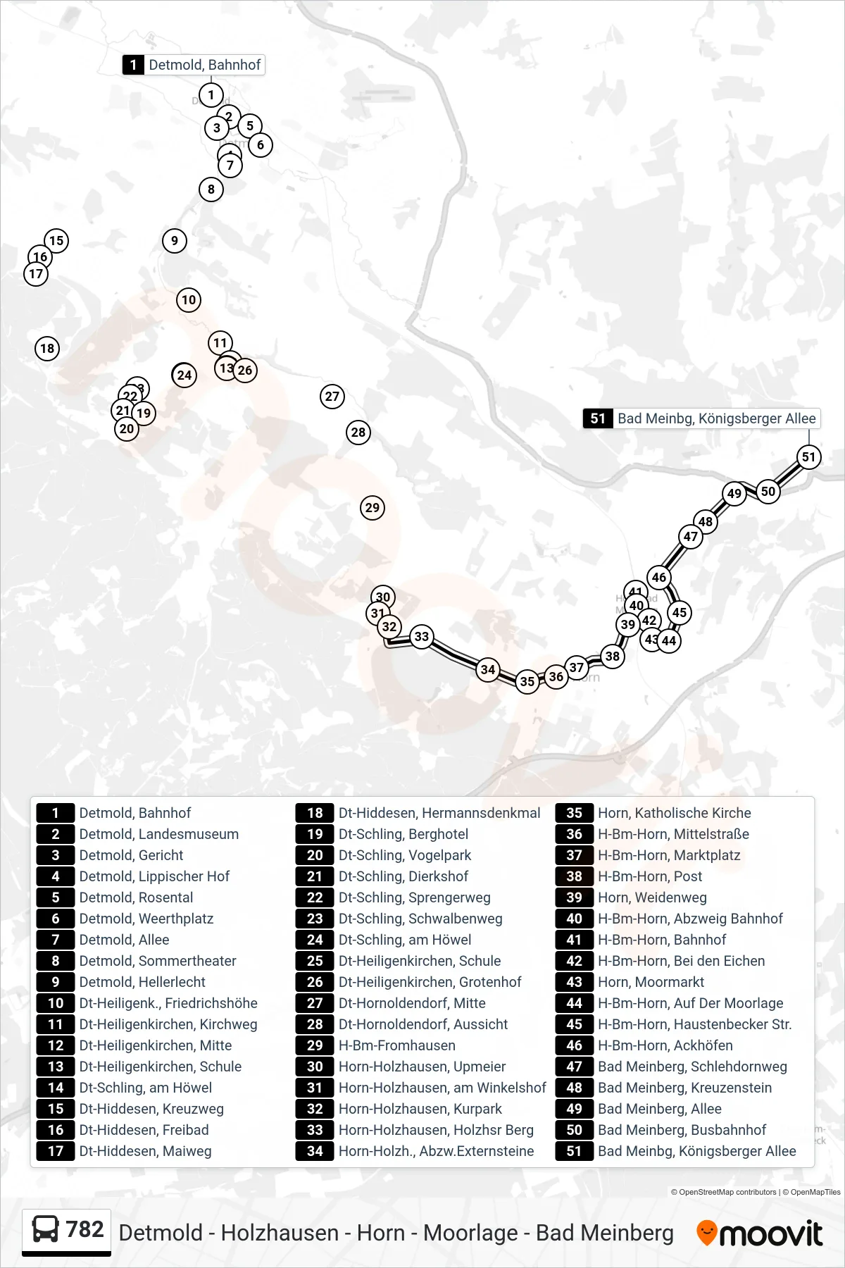 782 bus Line (Bad Meinberg) route and stops on a map