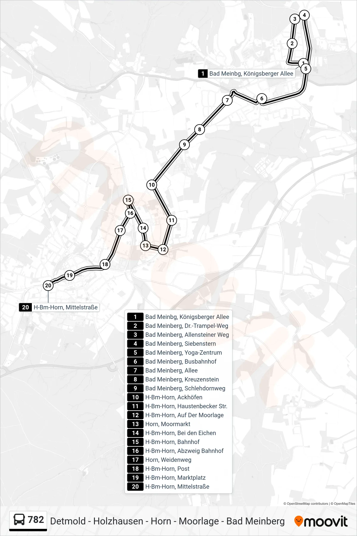 782 bus Line (Horn) route and stops on a map