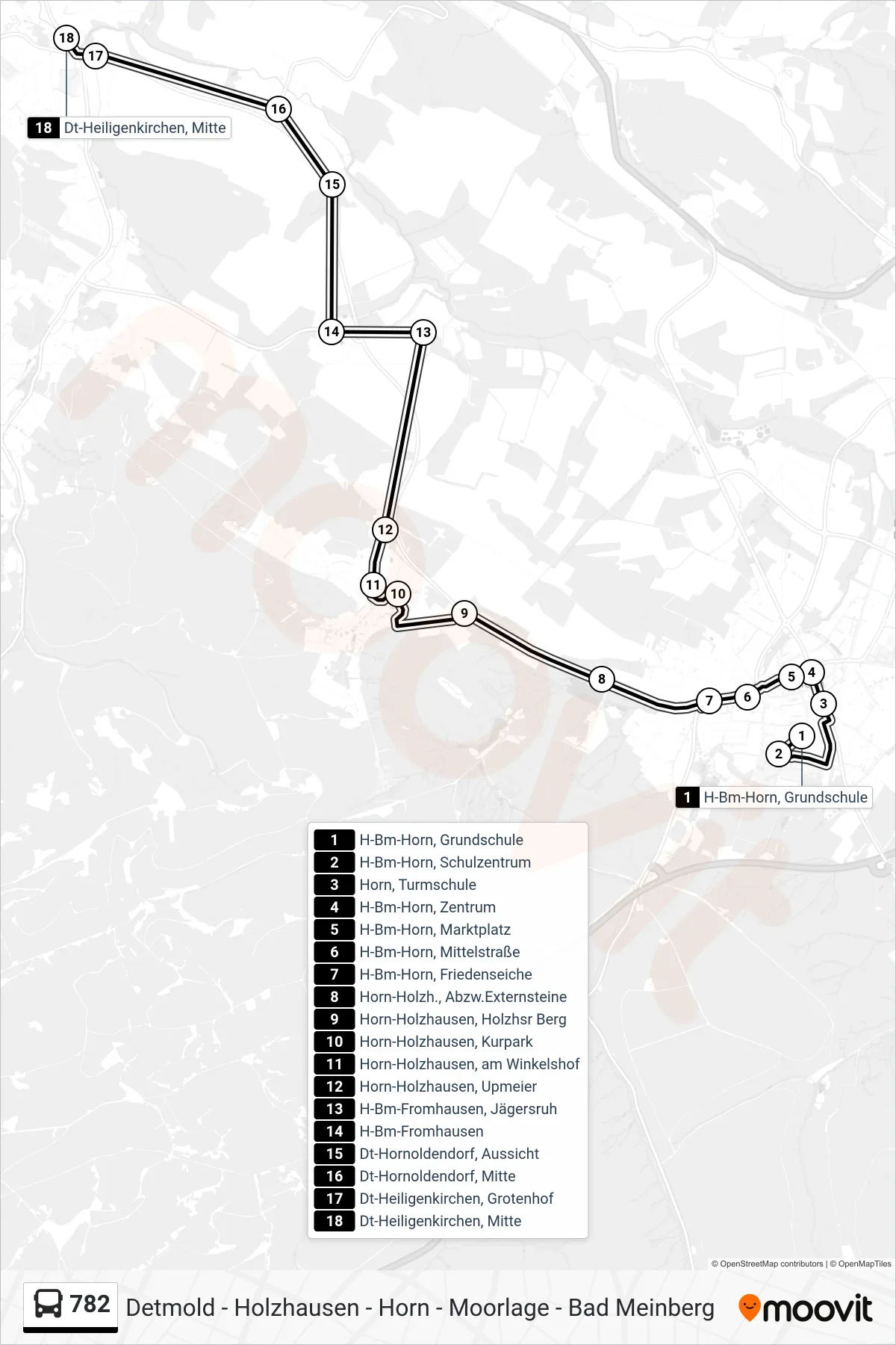 Linie 782 (Bus) Richtung Heiligenkirchen: Route und Haltestellen auf der Karte