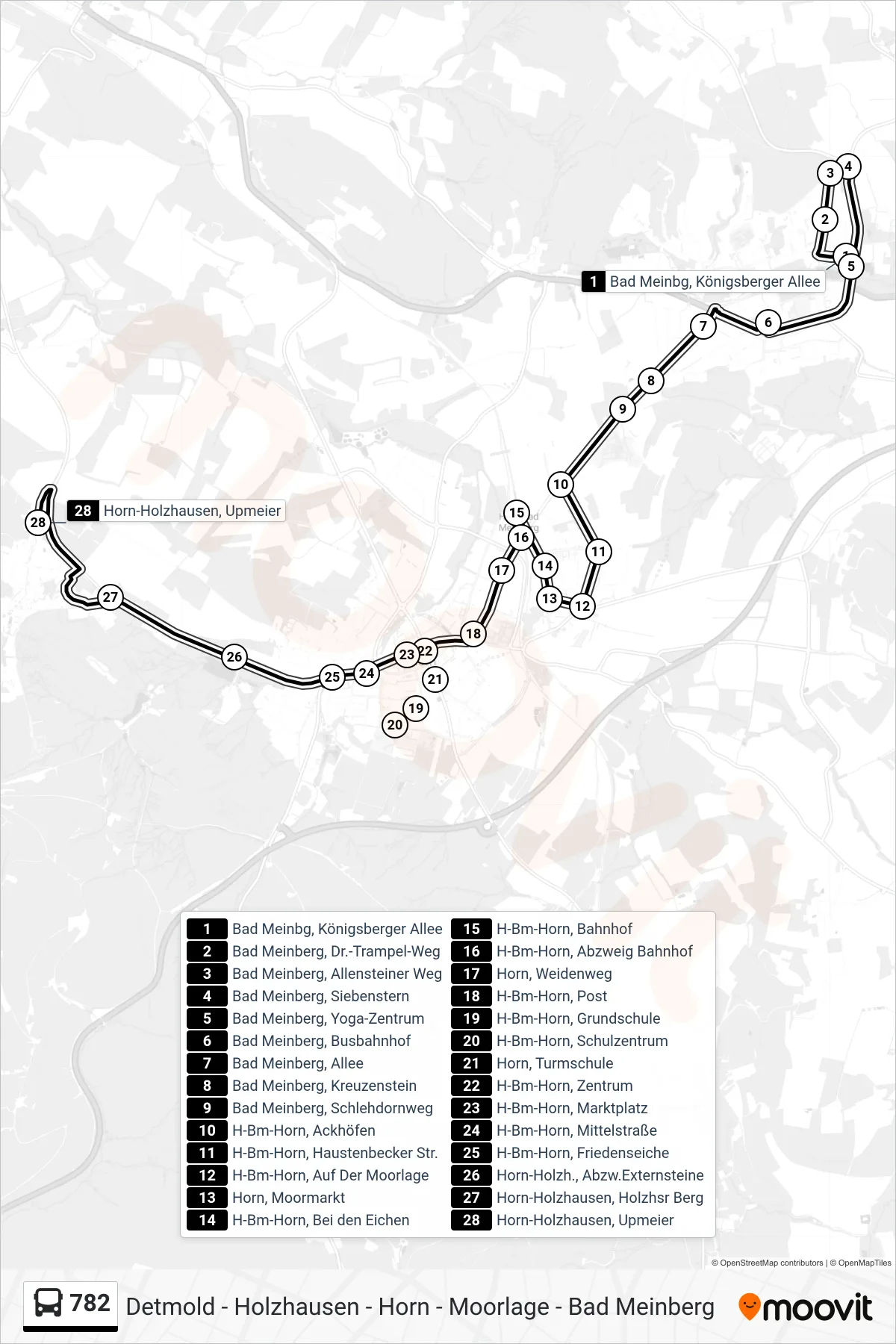 782 bus Line (Holzhausen) route and stops on a map