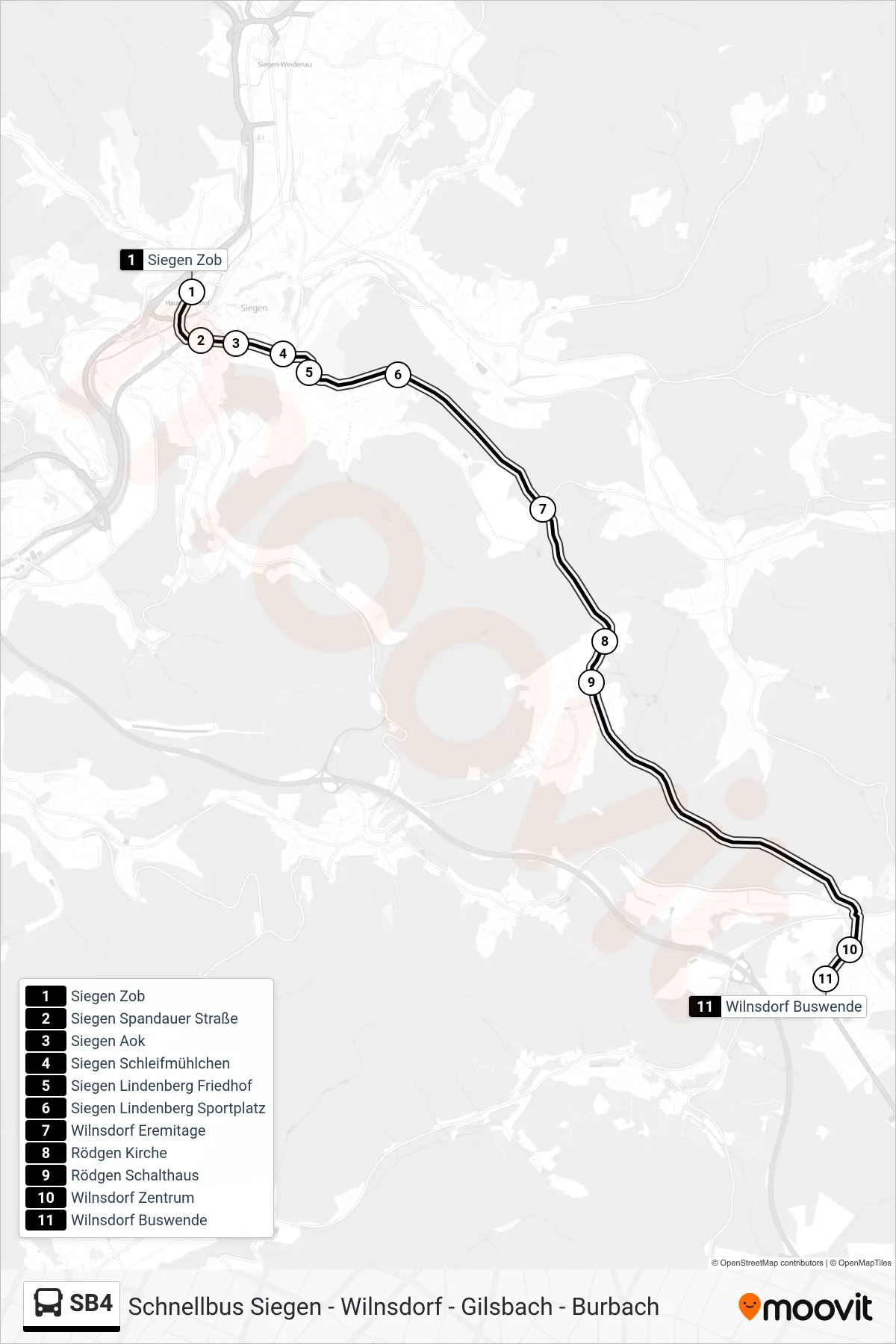Linie SB4 (Bus) Richtung Wilnsdorf Buswende: Route und Haltestellen auf der Karte