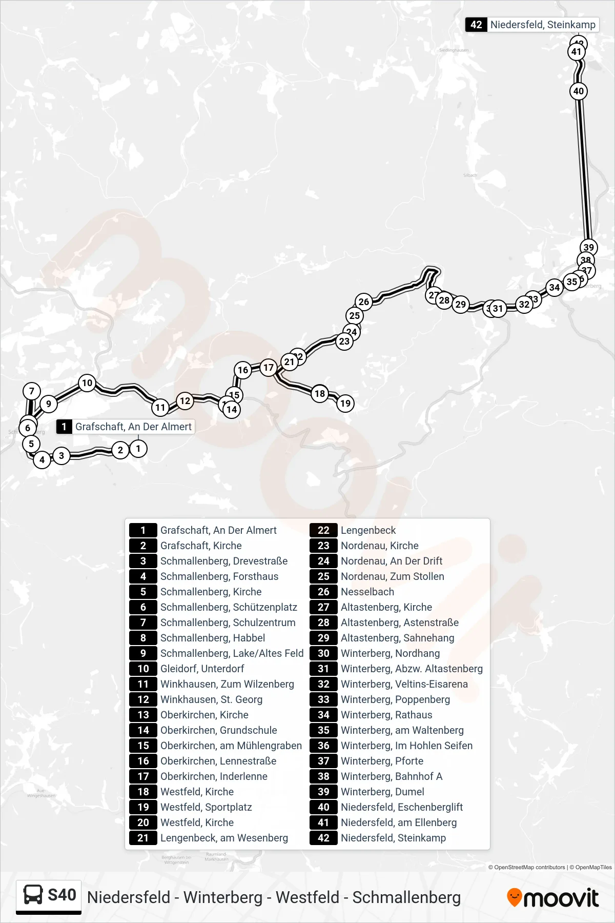 S40 bus Line (Niedersfeld, Steinkamp) route and stops on a map