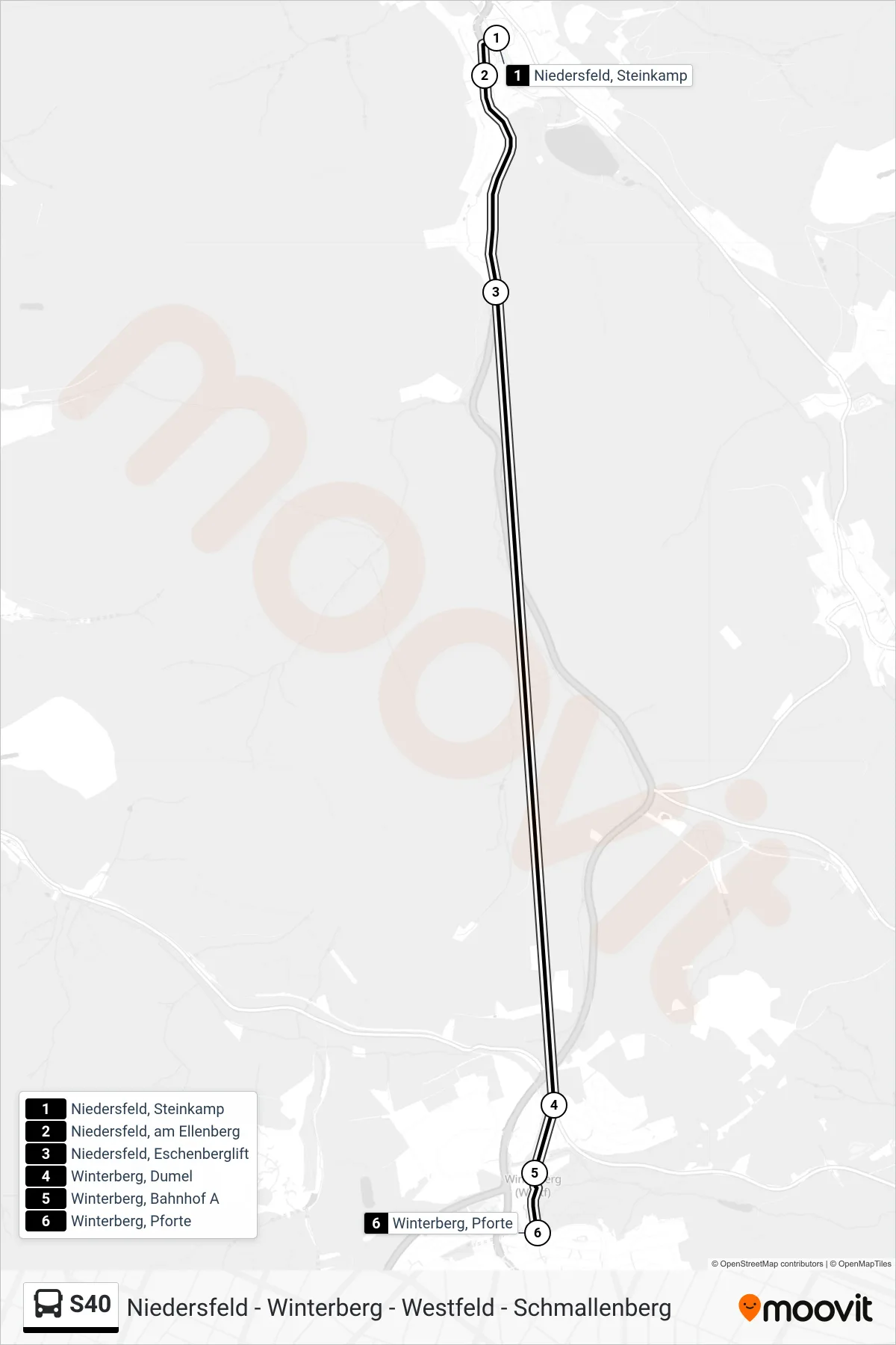Linie S40 (Bus) Richtung Winterberg, Pforte: Route und Haltestellen auf der Karte