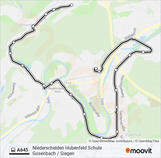 Buslinie A645 Karte