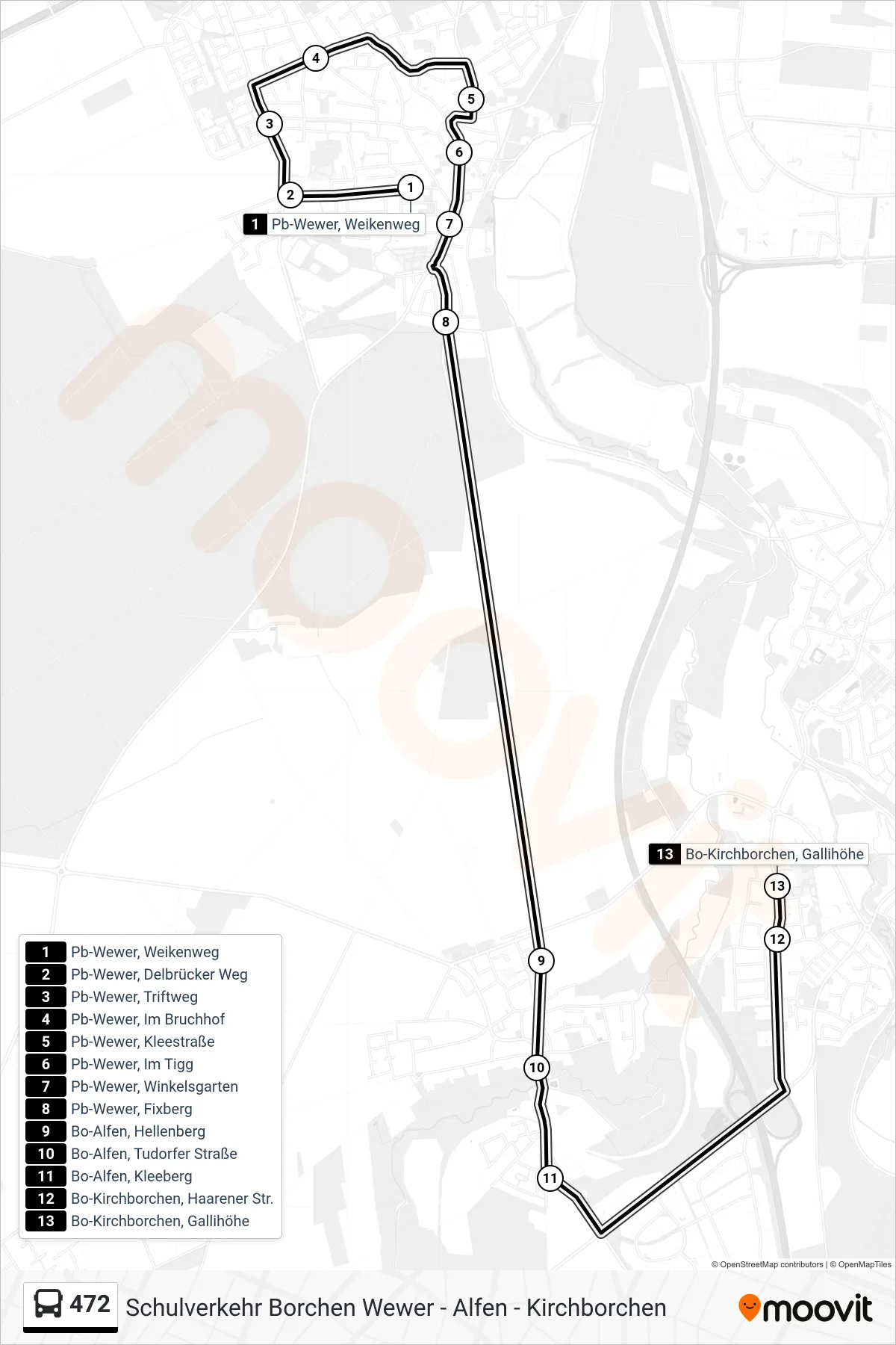 Linie 472 (Bus) Richtung Bo-Kirchborchen, Gallihöhe: Route und Haltestellen auf der Karte