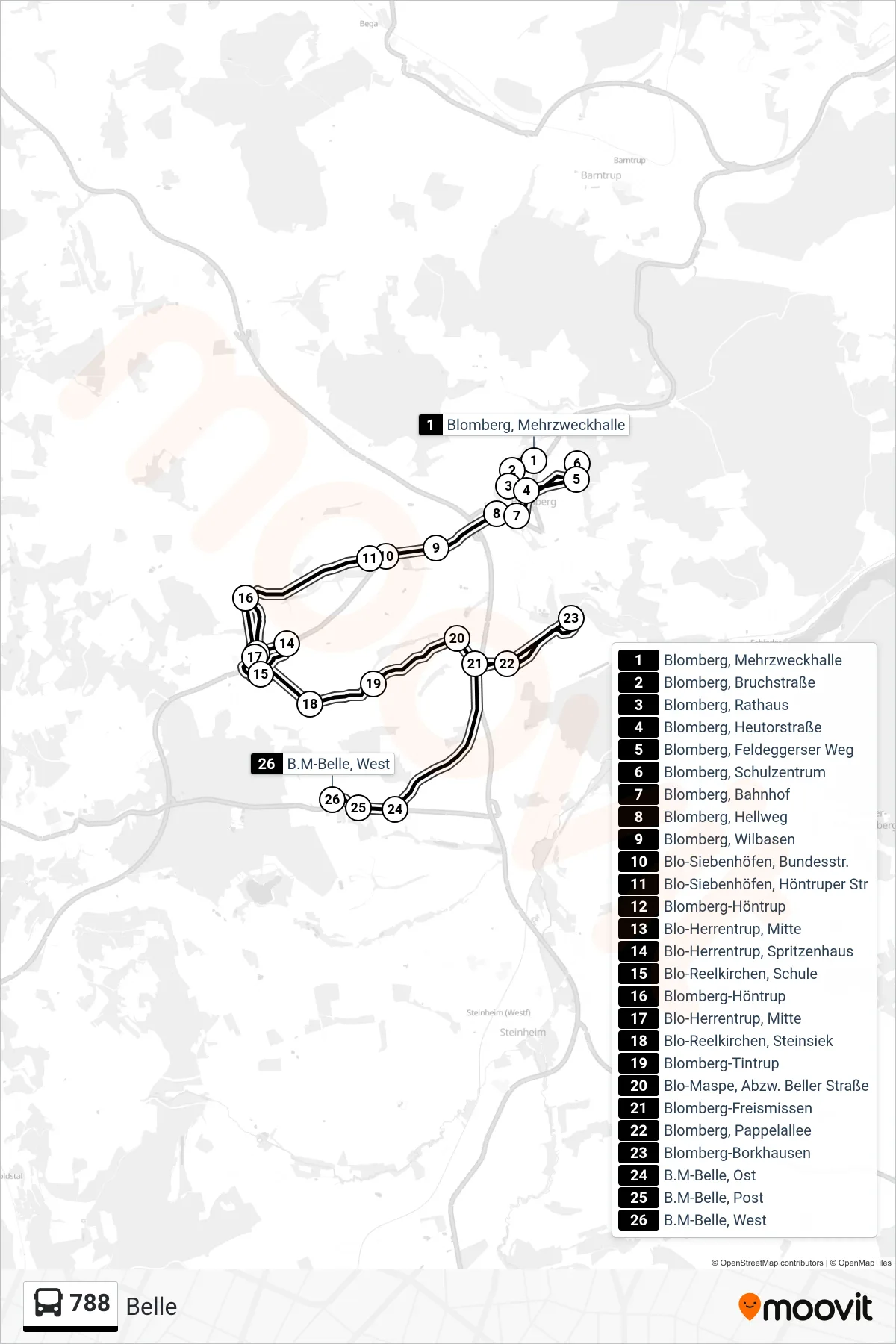 Linie 788 (Bus) Richtung Belle: Route und Haltestellen auf der Karte