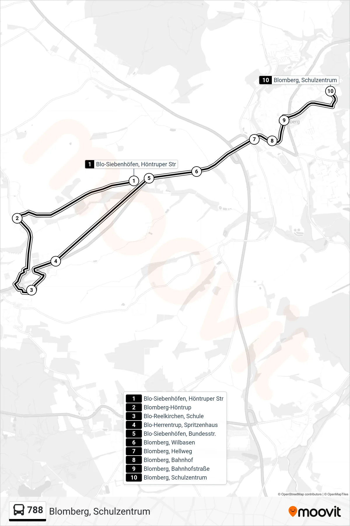 Linie 788 (Bus) Richtung Blomberg, Schulzentrum: Route und Haltestellen auf der Karte