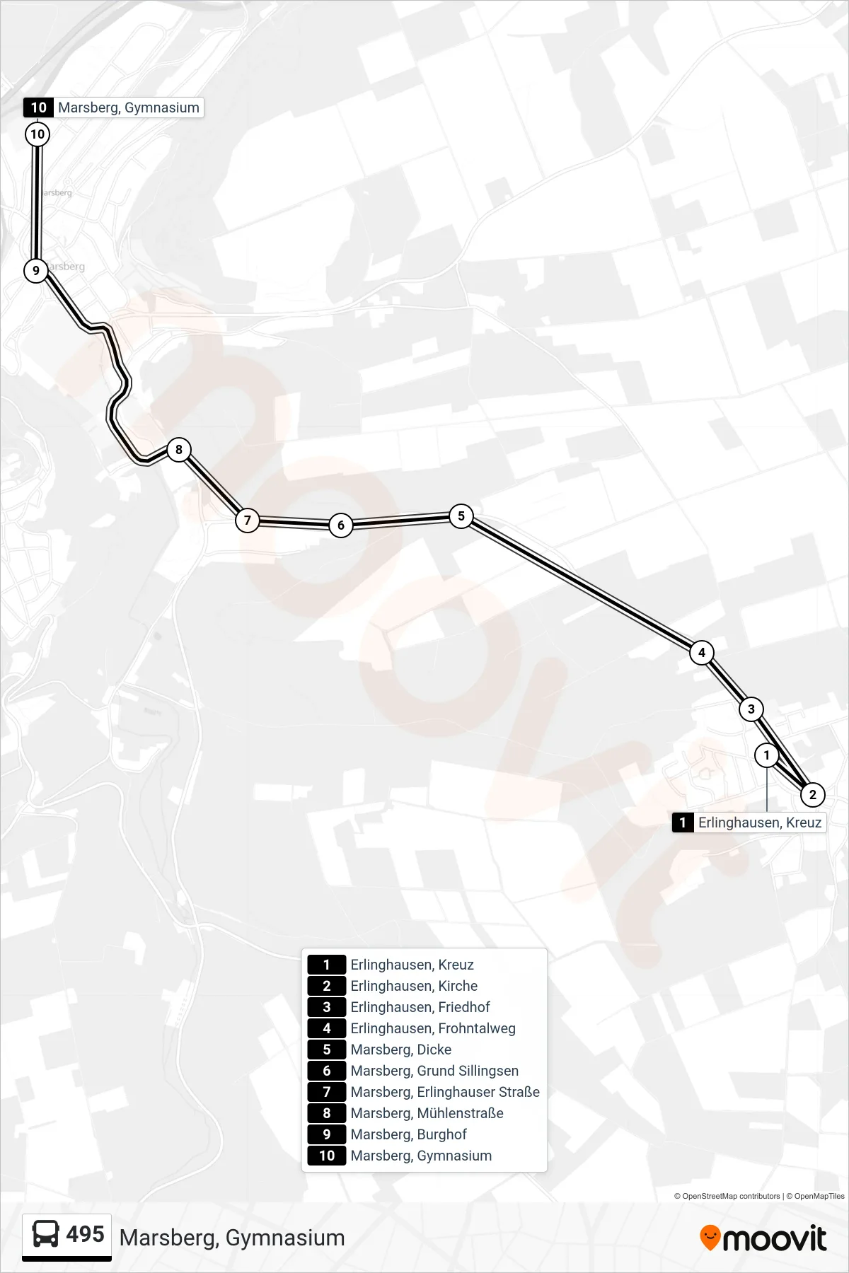 495 bus Line (Marsberg, Gymnasium) route and stops on a map
