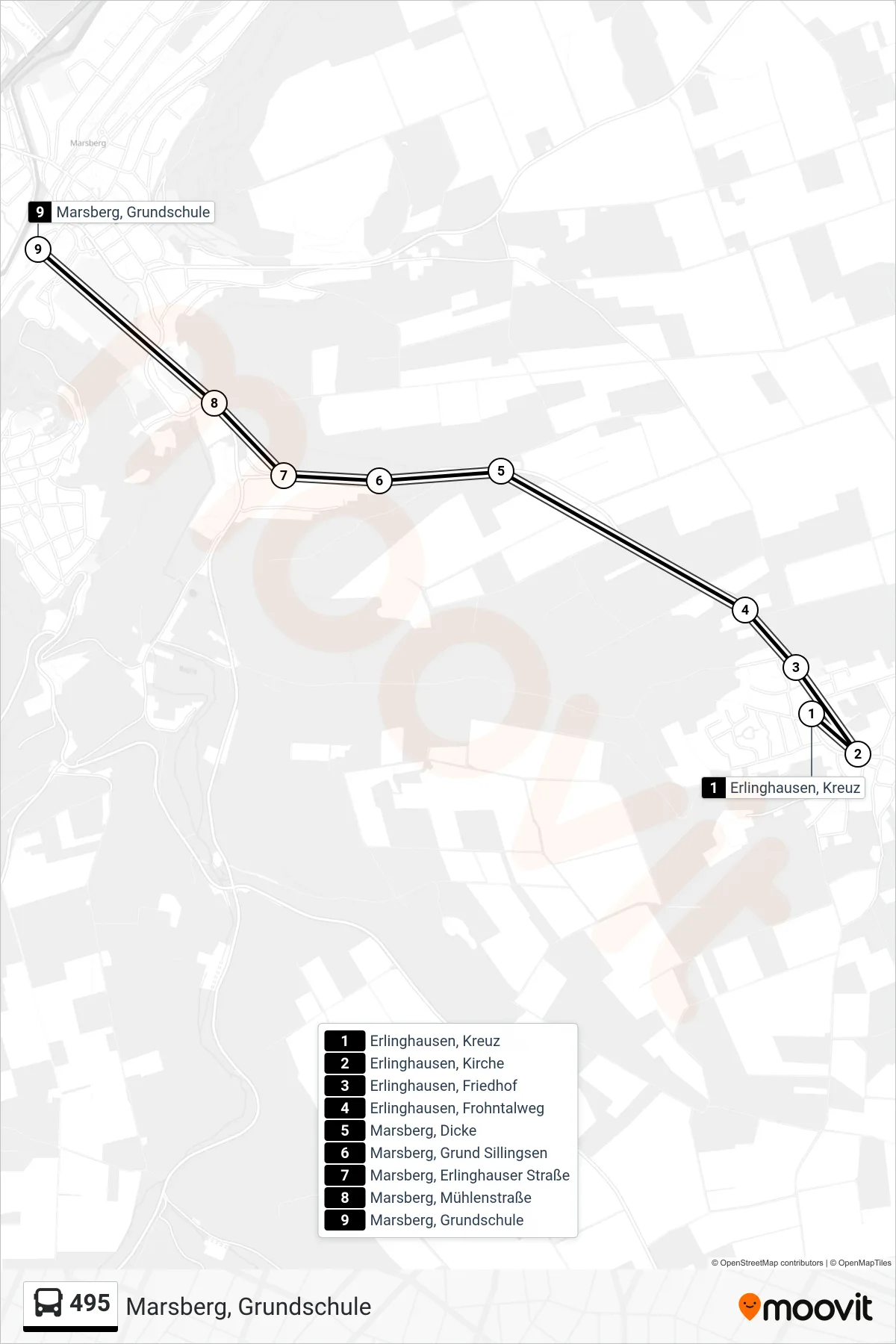 495 bus Line (Marsberg, Grundschule) route and stops on a map