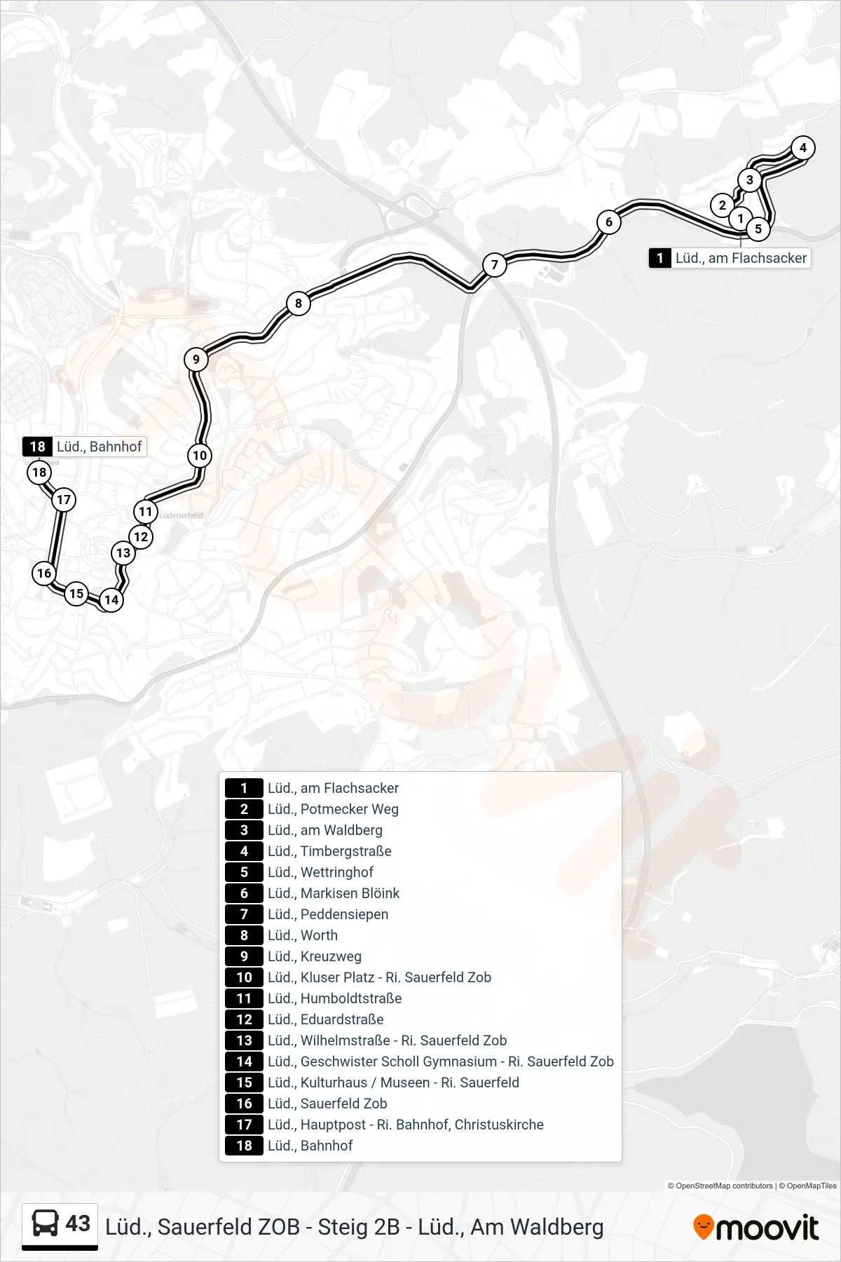 Linie 43 (Bus) Richtung Lüd., Bahnhof: Route und Haltestellen auf der Karte
