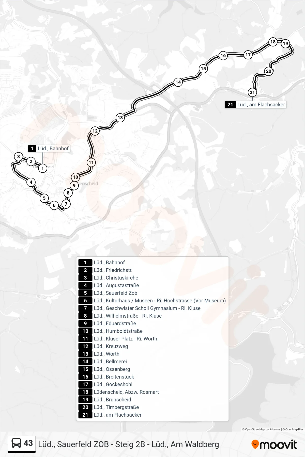 Linie 43 (Bus) Richtung Lüd., am Flachsacker: Route und Haltestellen auf der Karte