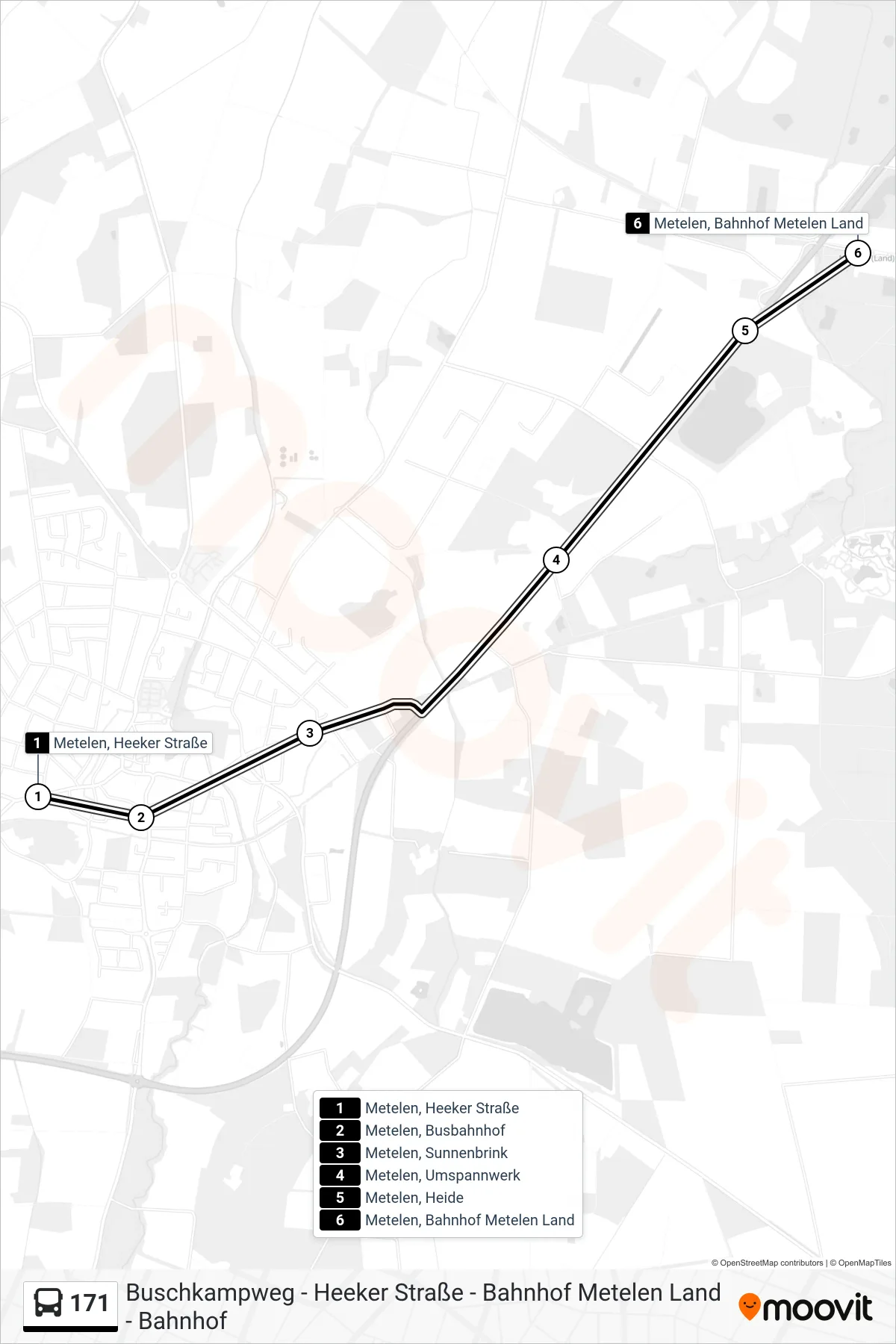 171 bus Line (Metelen, Bahnhof Metelen Land) route and stops on a map